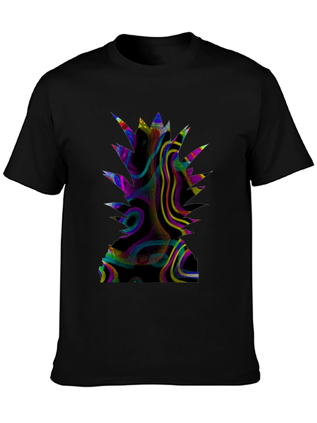 Abstract Pineapple Graphic Print Black T-Shirt