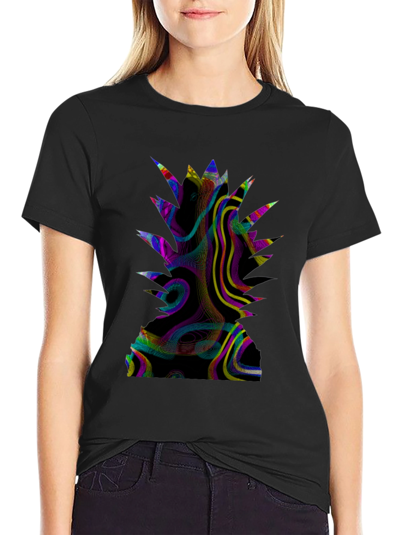 Abstract Pineapple Graphic Print Black T-Shirt