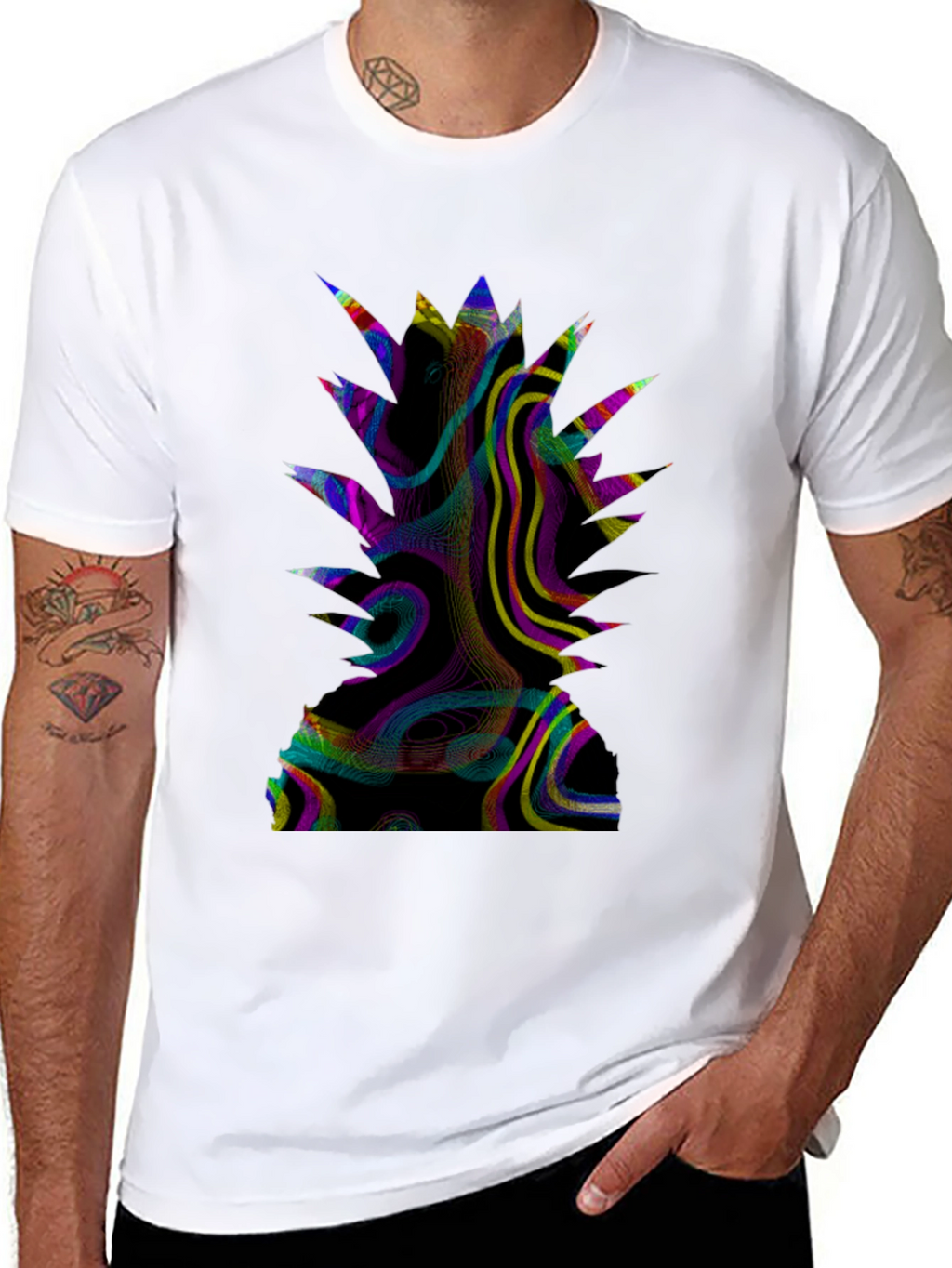 Abstract Pineapple Graphic Print Black T-Shirt