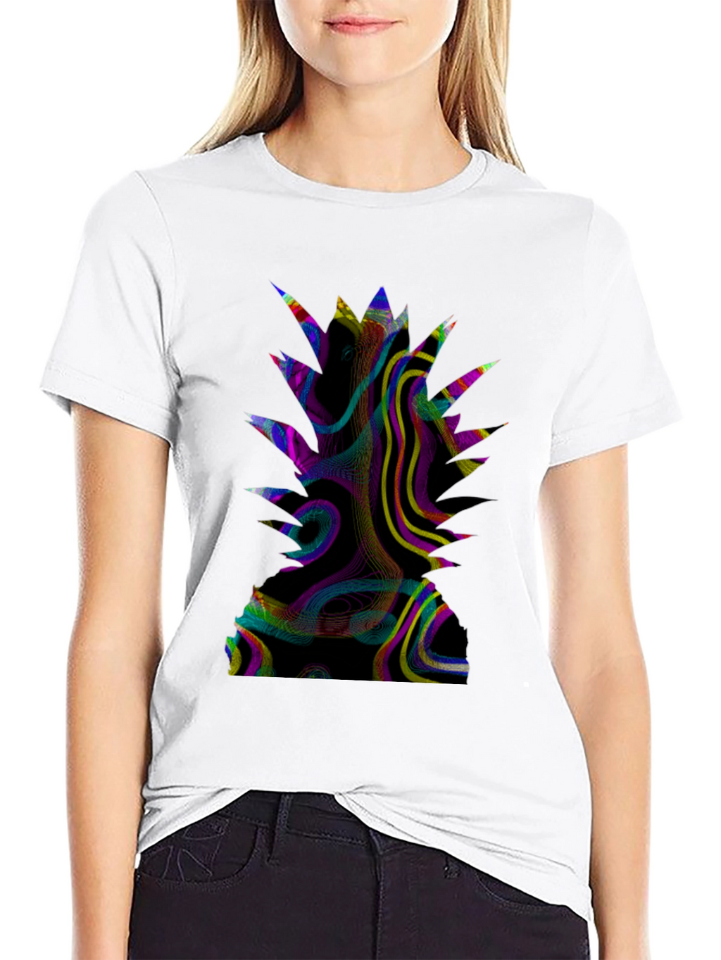 Abstract Pineapple Graphic Print Black T-Shirt