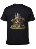Whimsical Fairy House Graphic Tee - Black