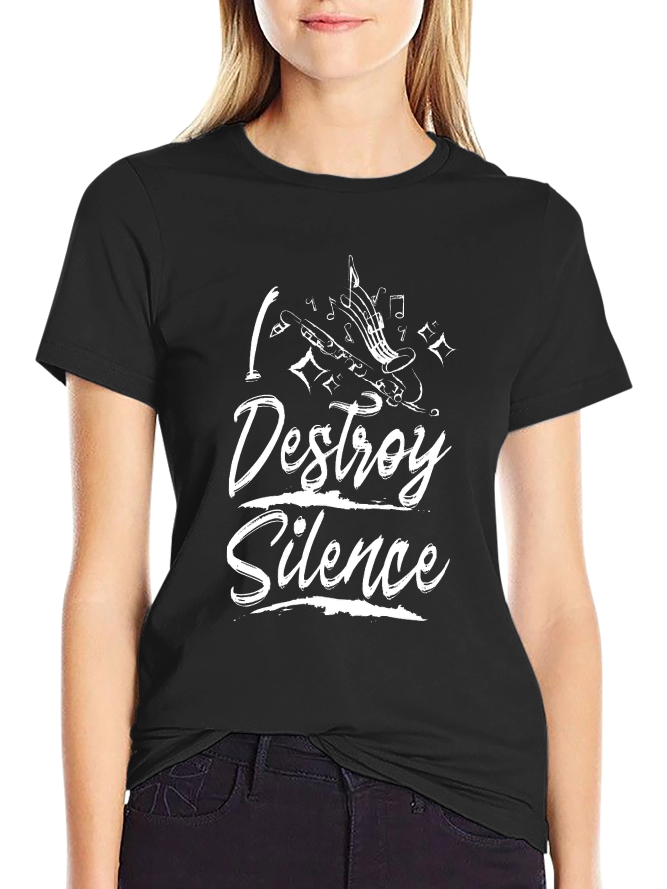 I Destroy Silence Music Lover Black T-Shirt