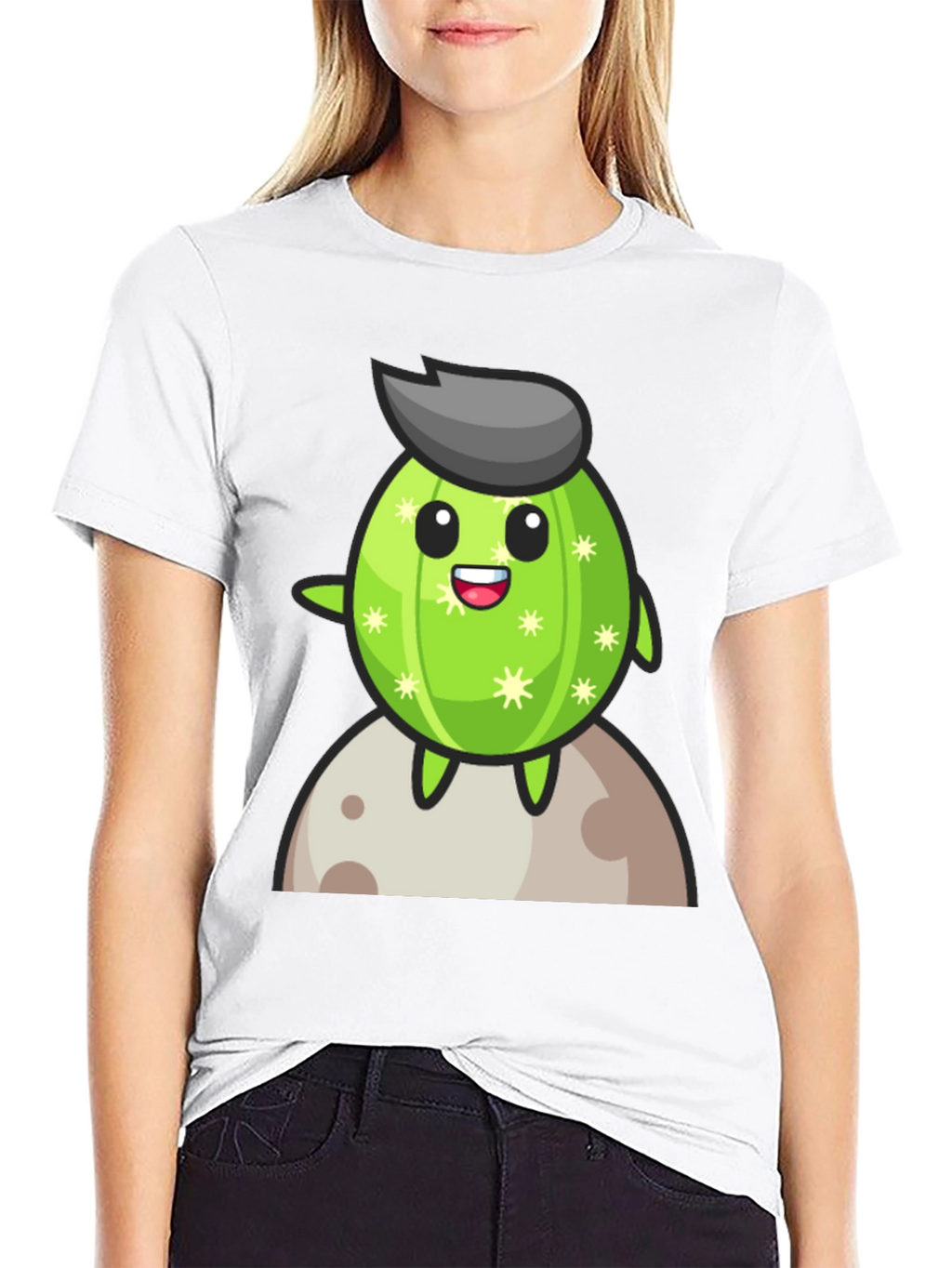 Cartoon Cactus on the Moon T-Shirt