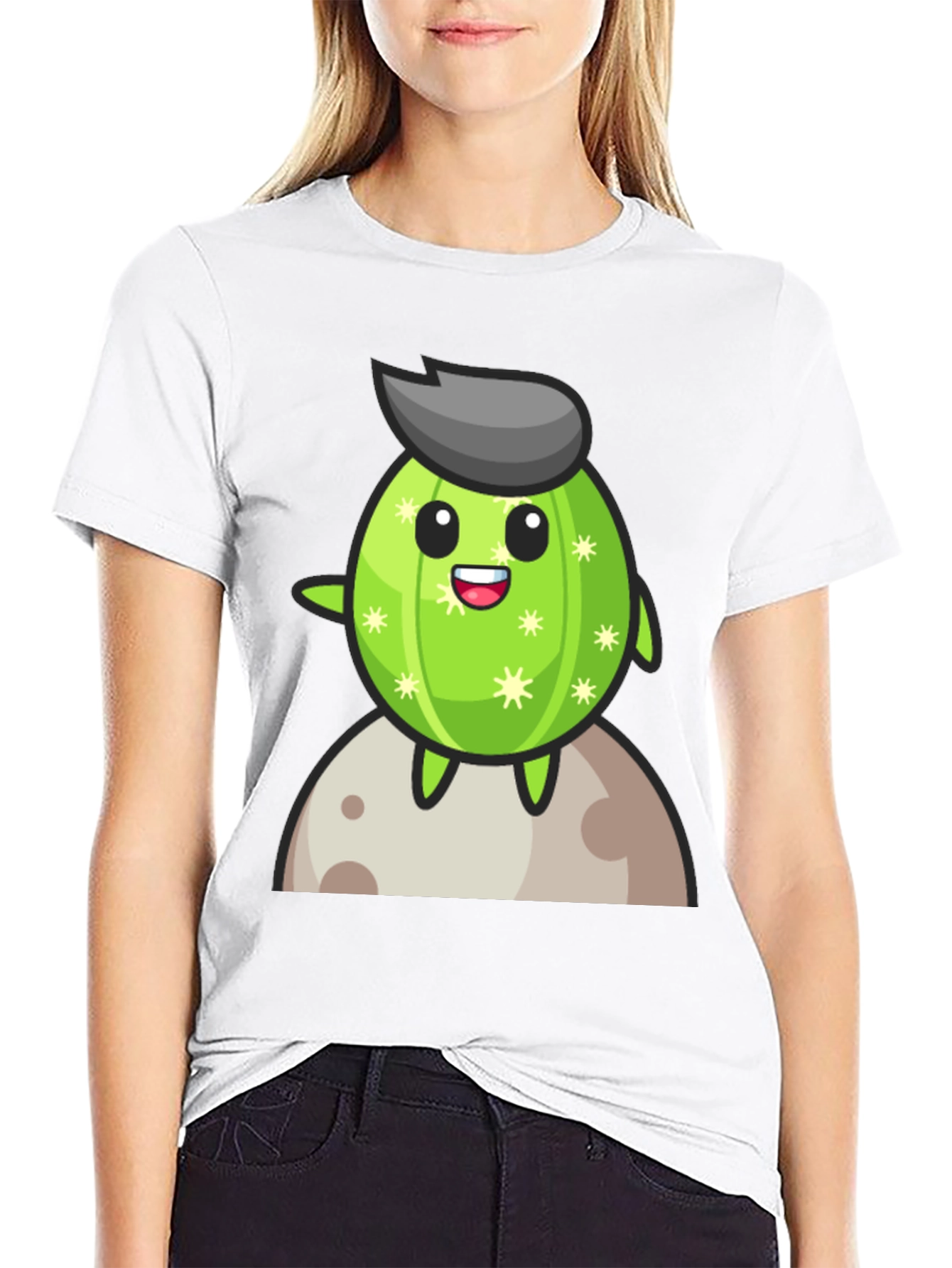 Cartoon Cactus on the Moon T-Shirt