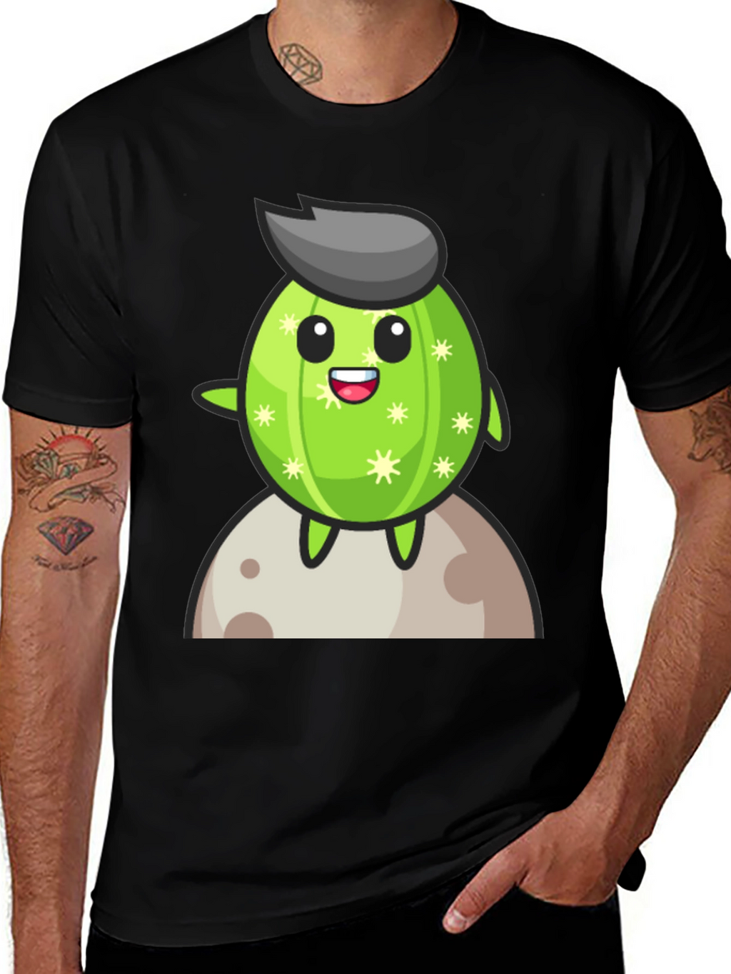 Cartoon Cactus on the Moon T-Shirt