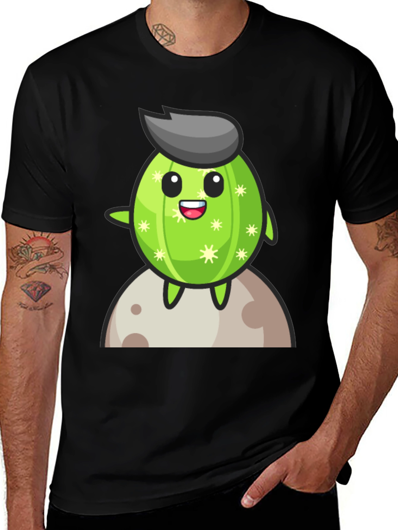 Cartoon Cactus on the Moon T-Shirt