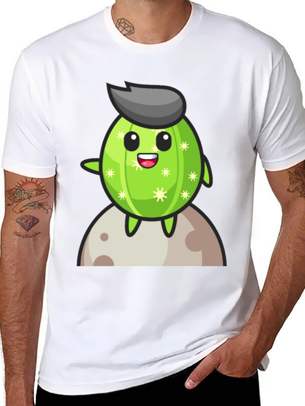 Cartoon Cactus on the Moon T-Shirt