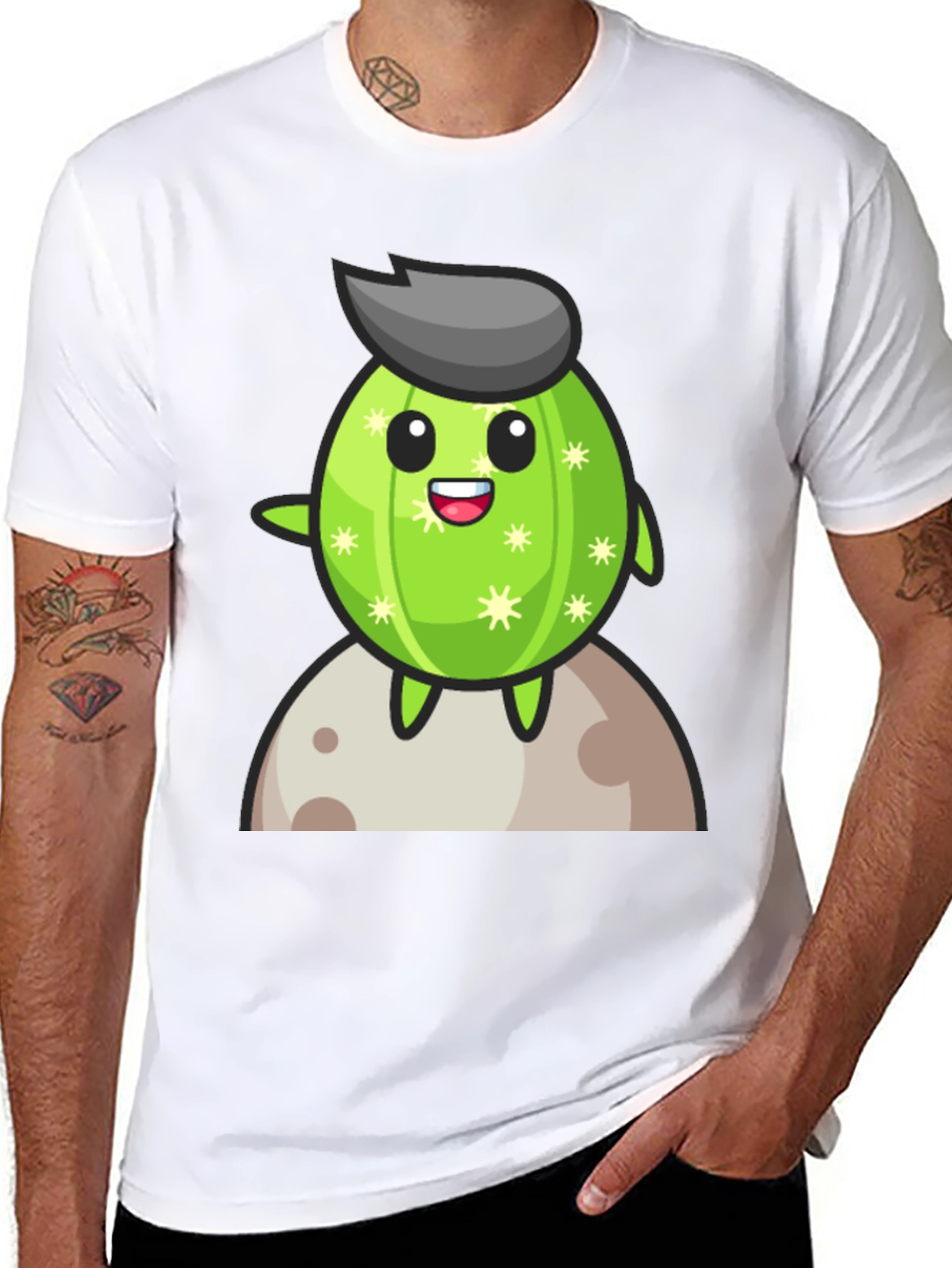 Cartoon Cactus on the Moon T-Shirt