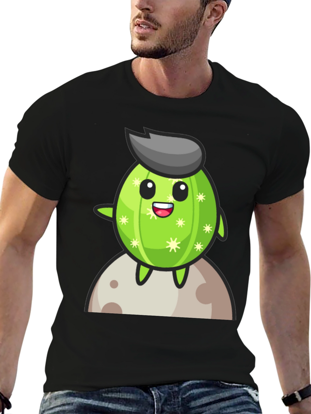 Cartoon Cactus on the Moon T-Shirt