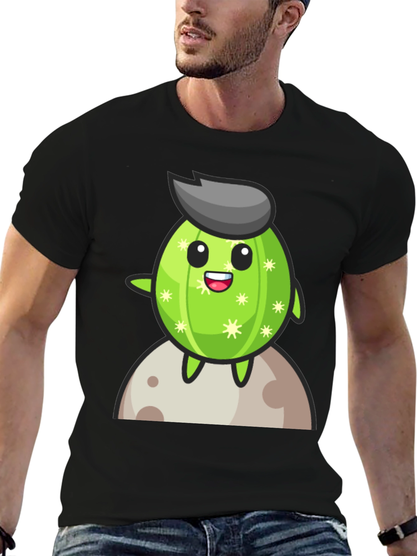 Cartoon Cactus on the Moon T-Shirt