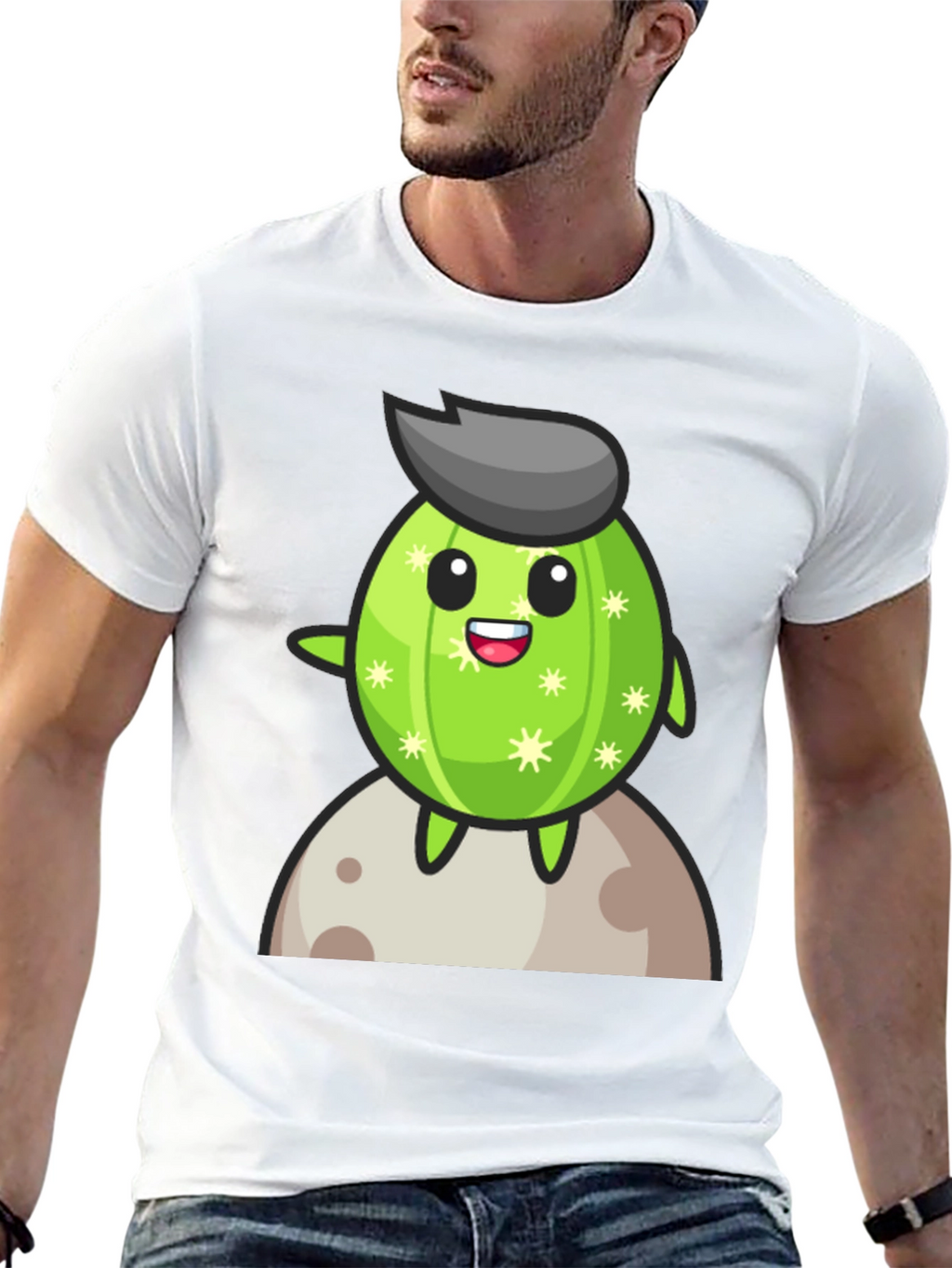 Cartoon Cactus on the Moon T-Shirt