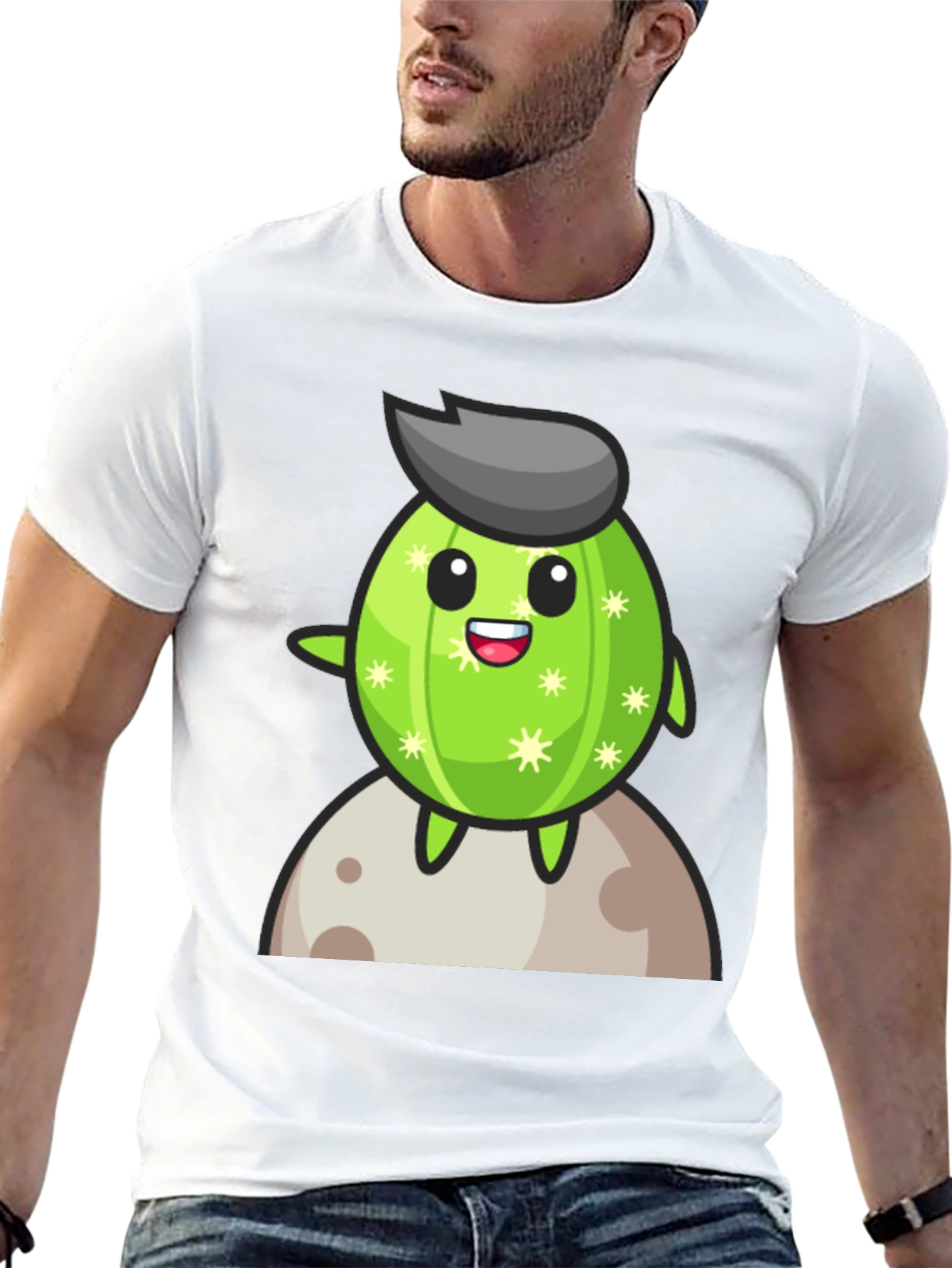 Cartoon Cactus on the Moon T-Shirt