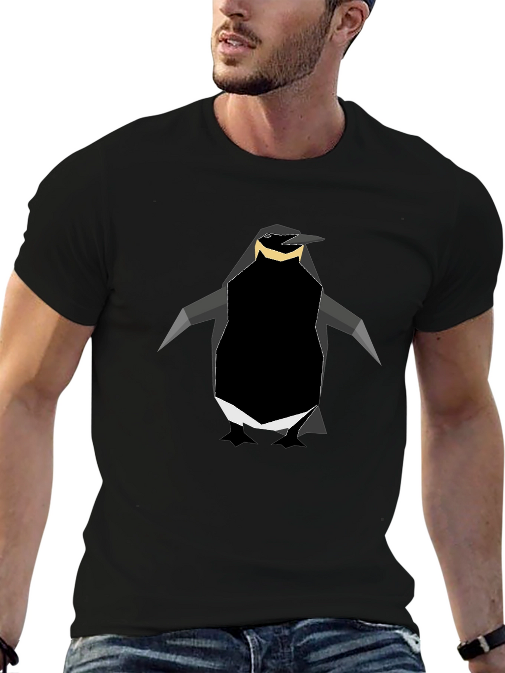 Geometric Penguin Graphic Tee - Black