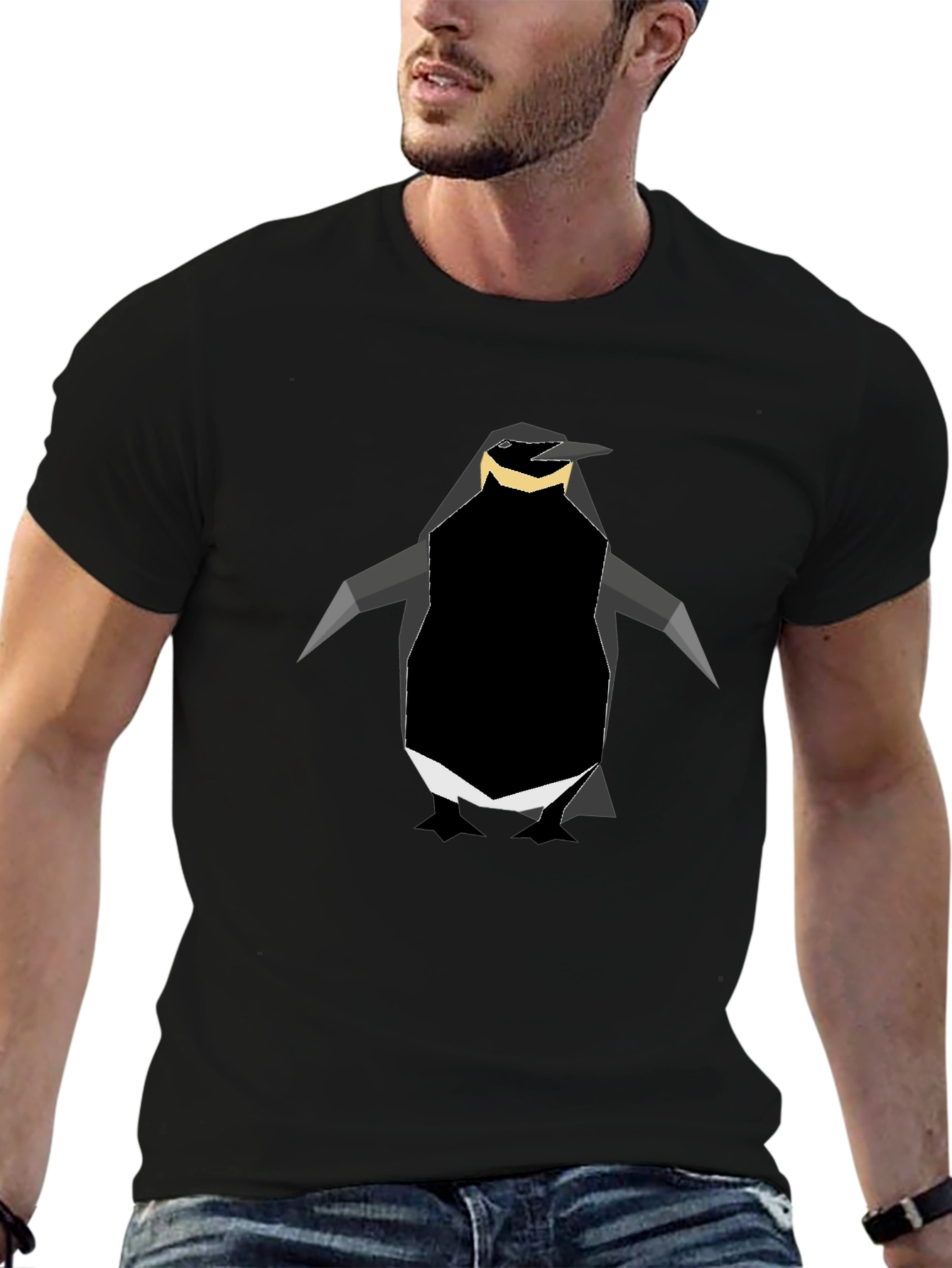 Geometric Penguin Graphic Tee - Black