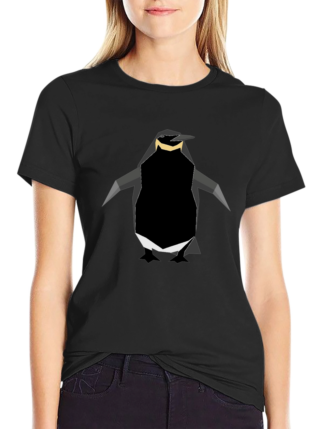 Geometric Penguin Graphic Tee - Black