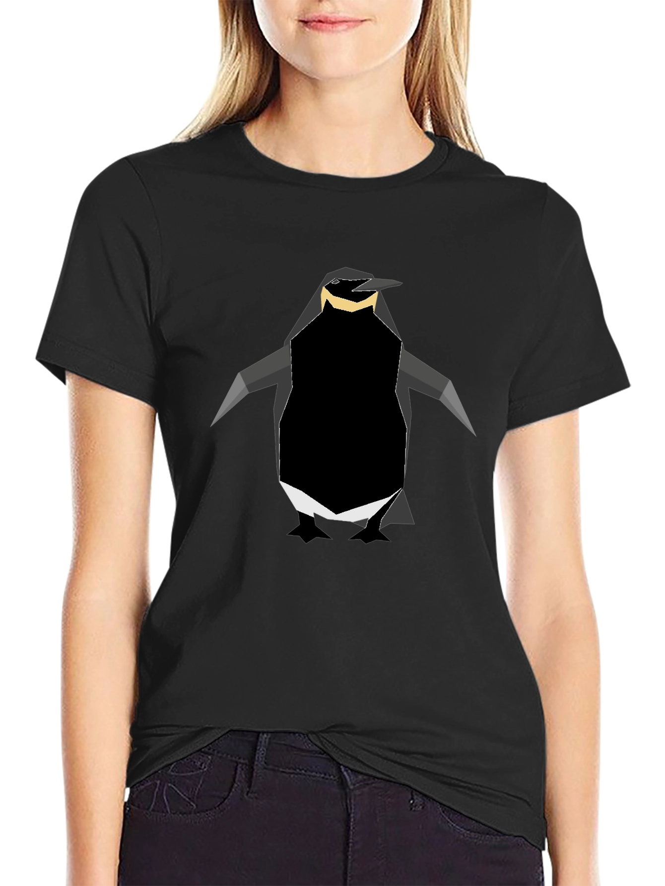 Geometric Penguin Graphic Tee - Black
