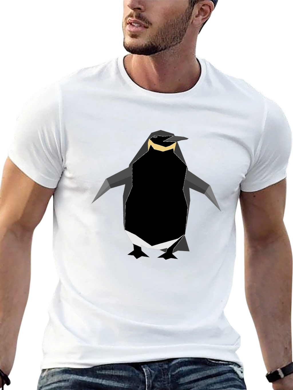 Geometric Penguin Graphic Tee - Black
