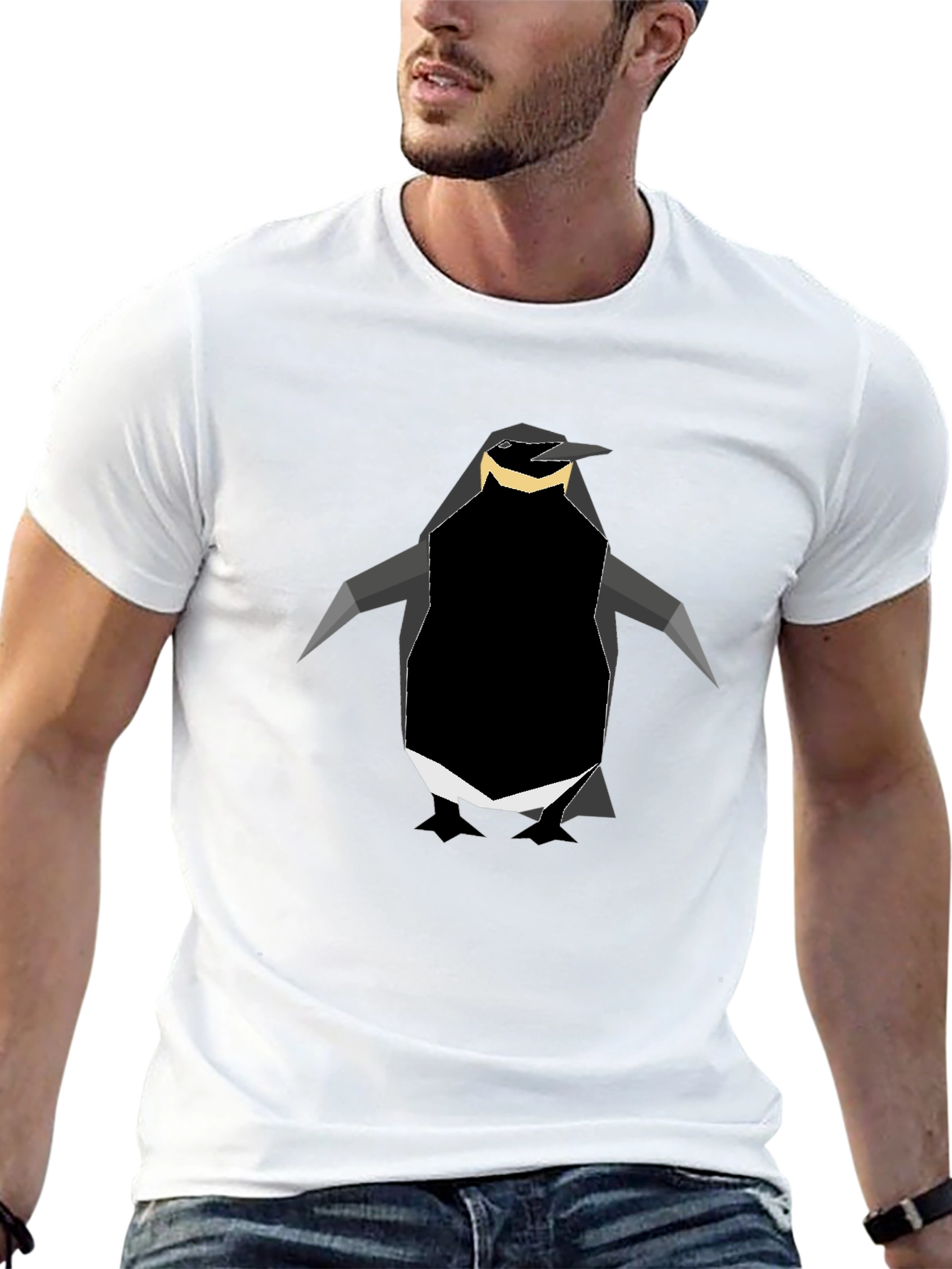 Geometric Penguin Graphic Tee - Black
