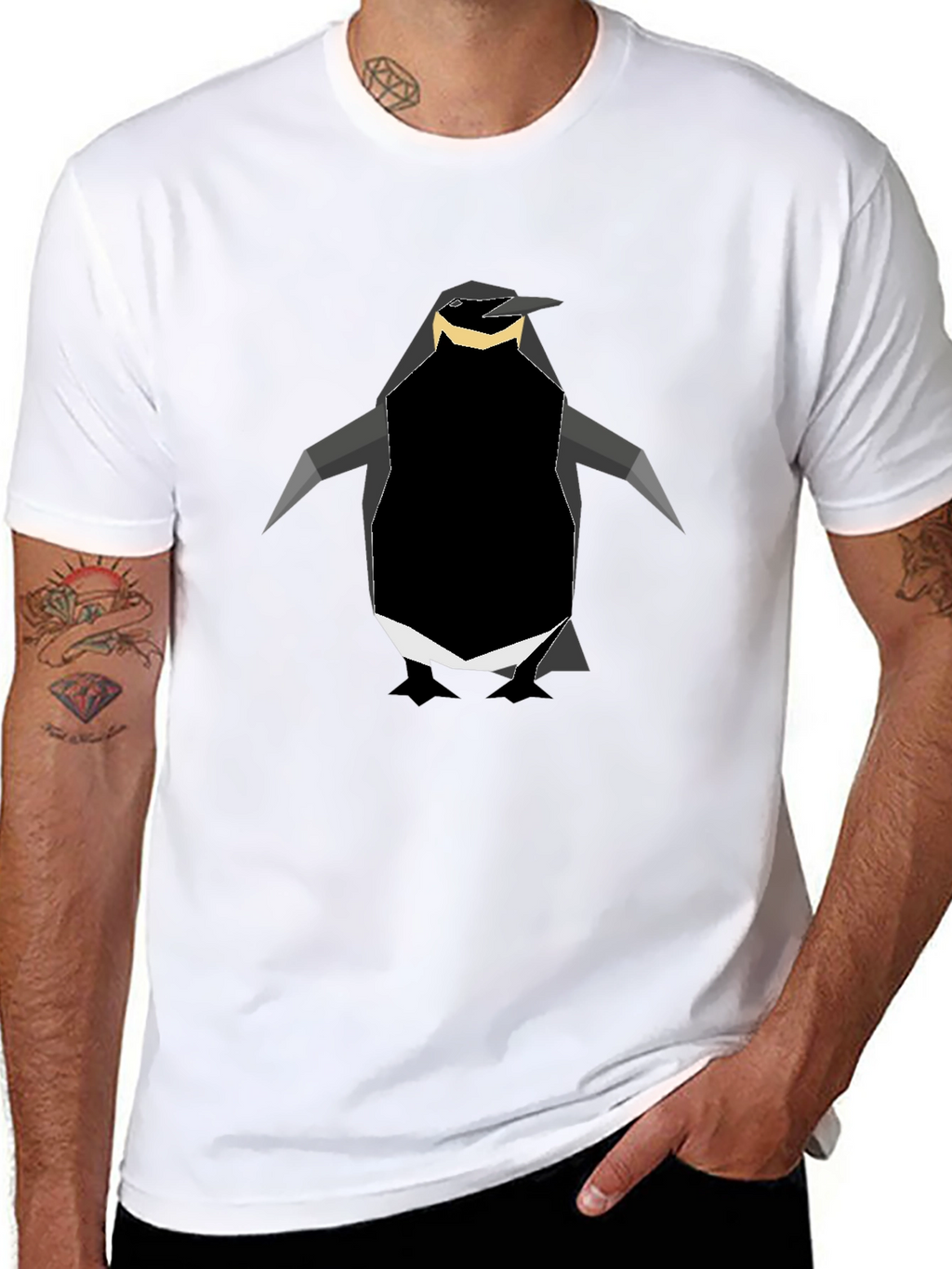 Geometric Penguin Graphic Tee - Black
