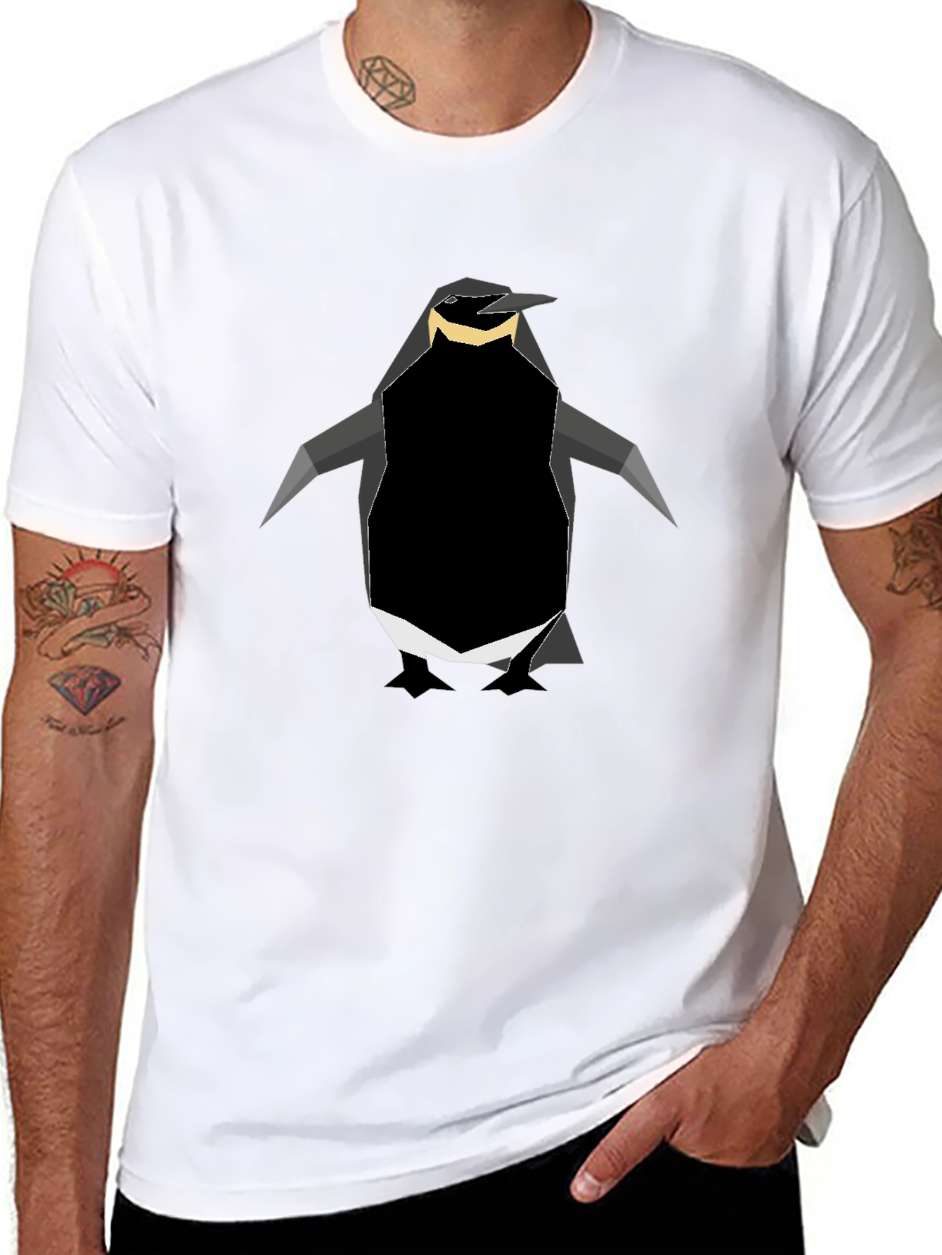 Geometric Penguin Graphic Tee - Black