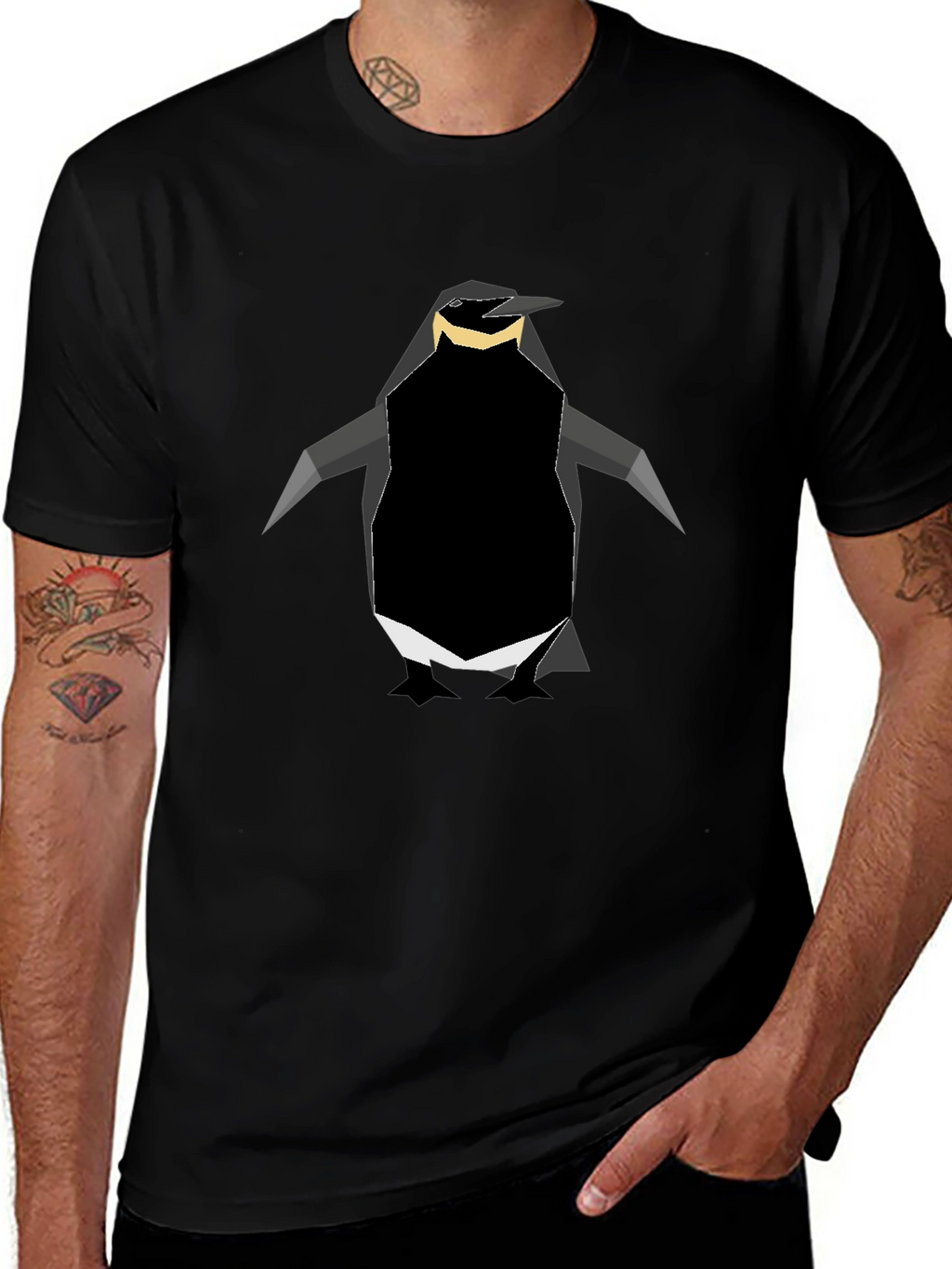 Geometric Penguin Graphic Tee - Black