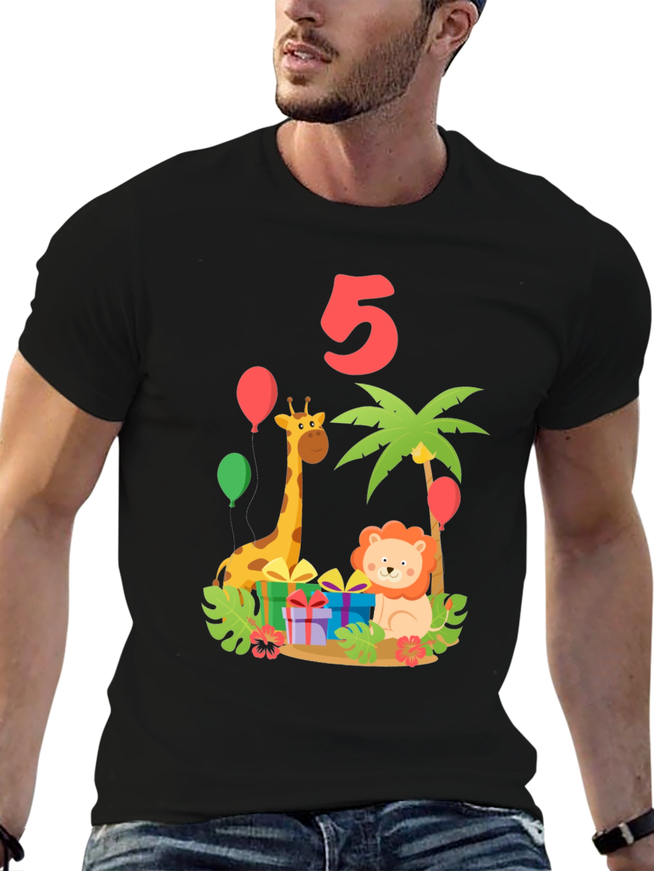 Kids 5th Birthday Jungle Animals T-Shirt