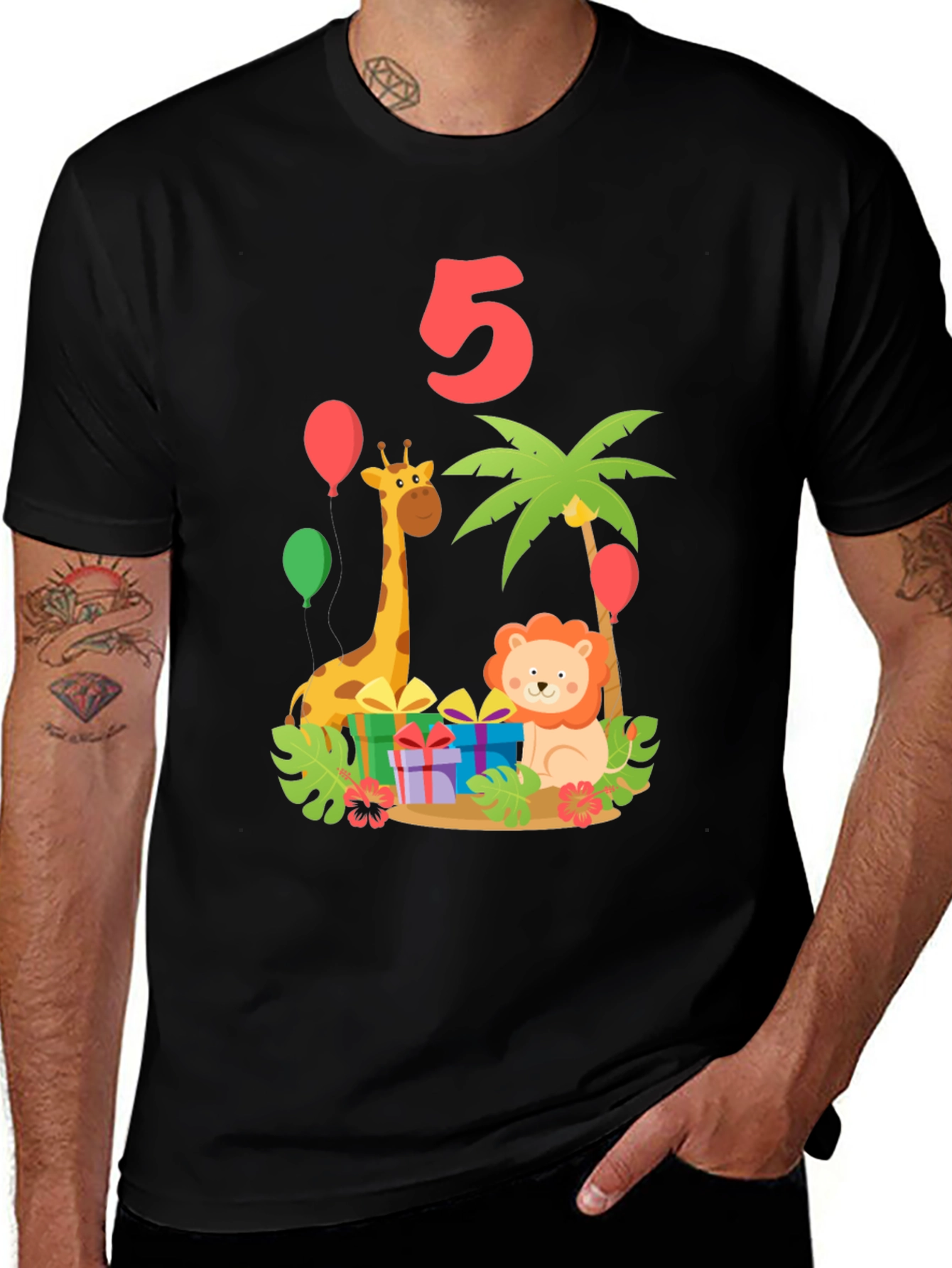 Kids 5th Birthday Jungle Animals T-Shirt
