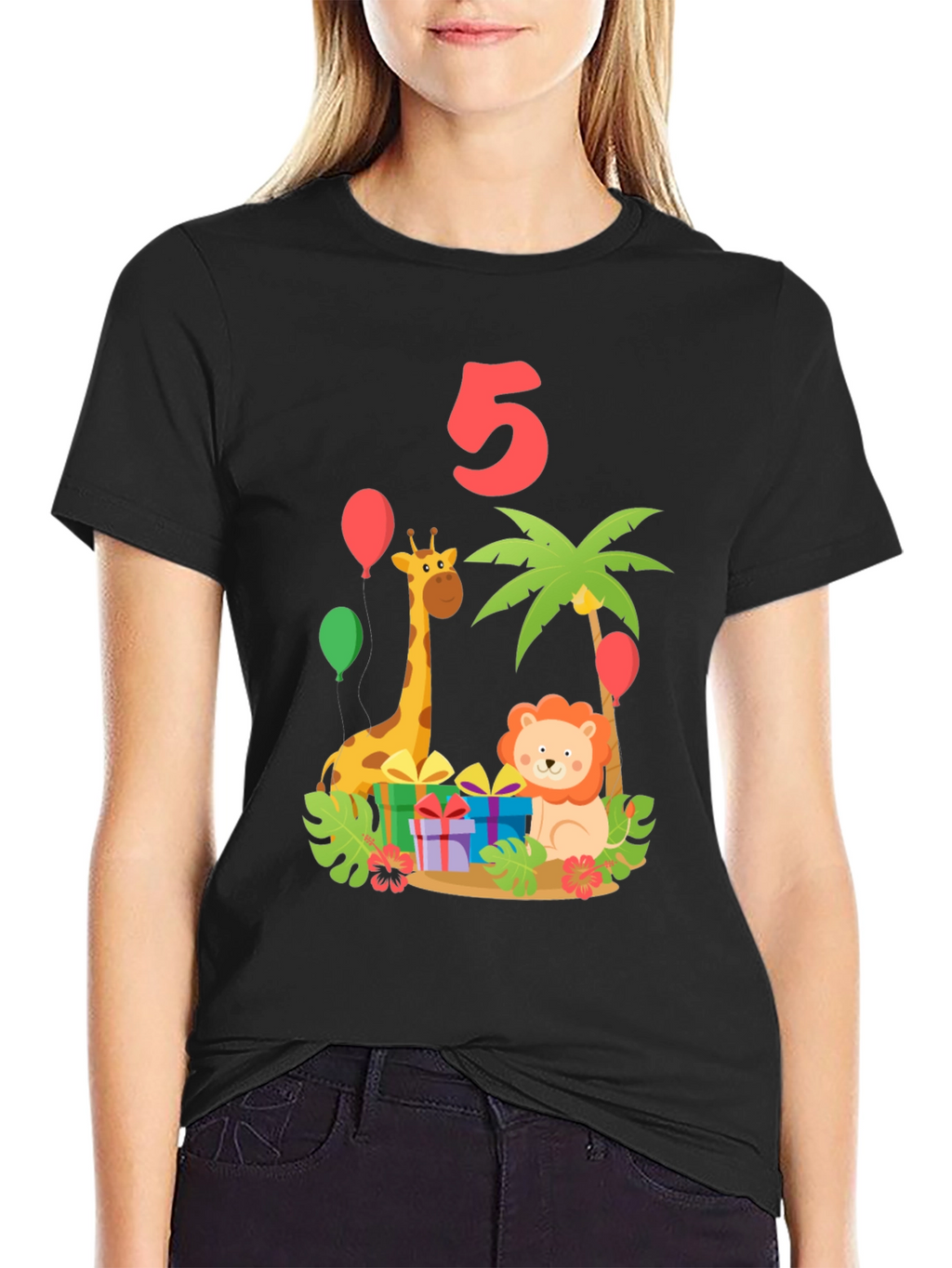 Kids 5th Birthday Jungle Animals T-Shirt