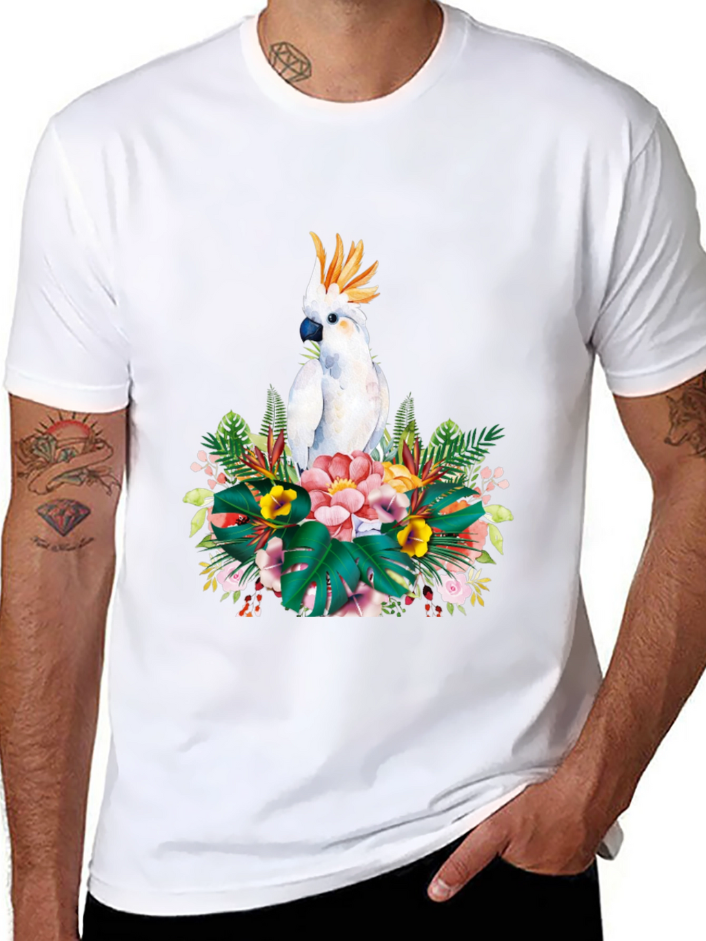 Tropical Parrot Graphic Tee - Black