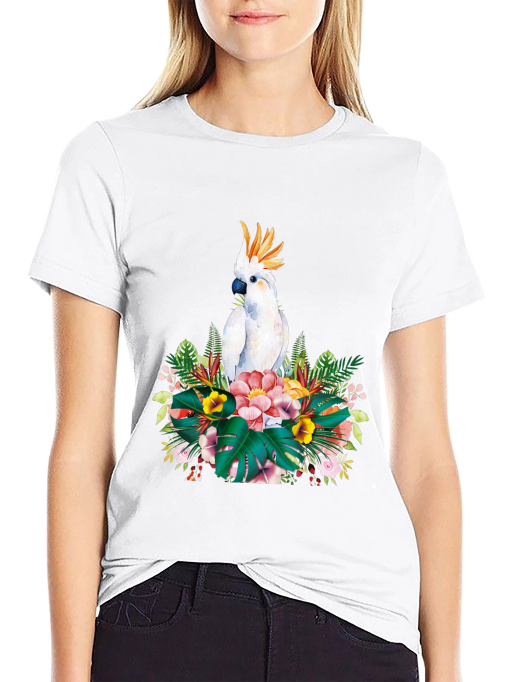 Tropical Parrot Graphic Tee - Black