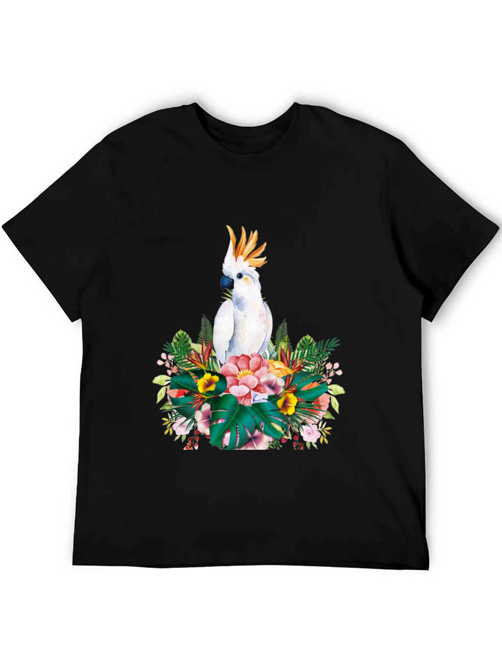 Tropical Parrot Graphic Tee - Black