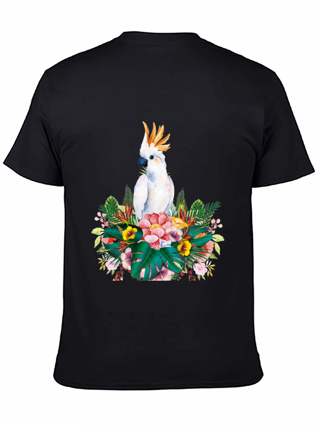 Tropical Parrot Graphic Tee - Black