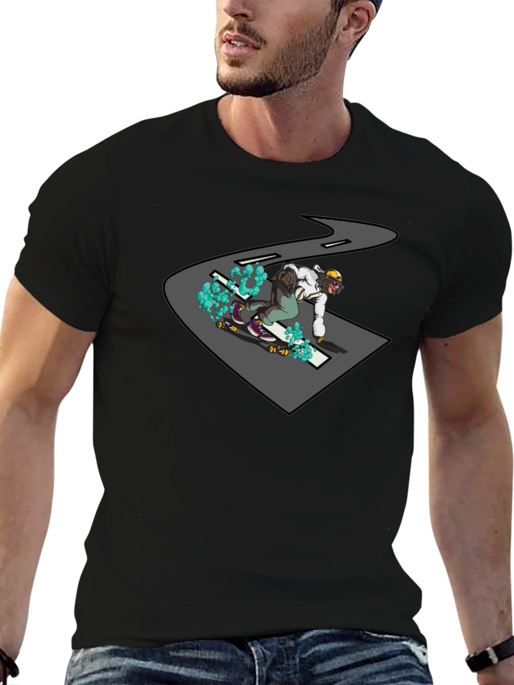 Skateboarder Graphic Black T-Shirt