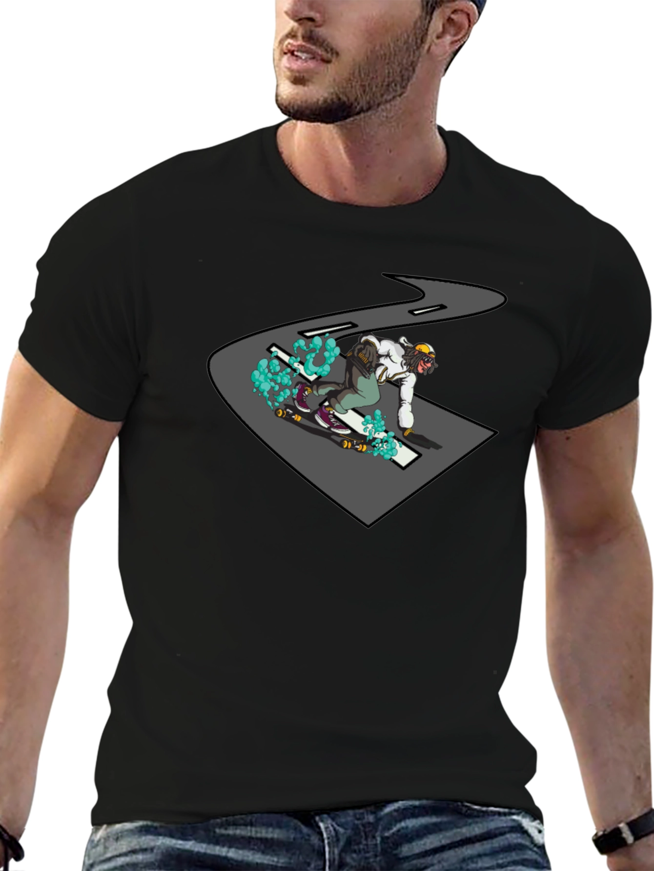 Skateboarder Graphic Black T-Shirt