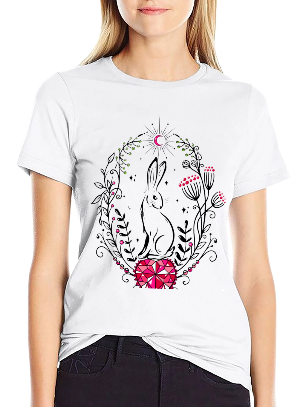 Rabbit & Moon Graphic Tee - Black