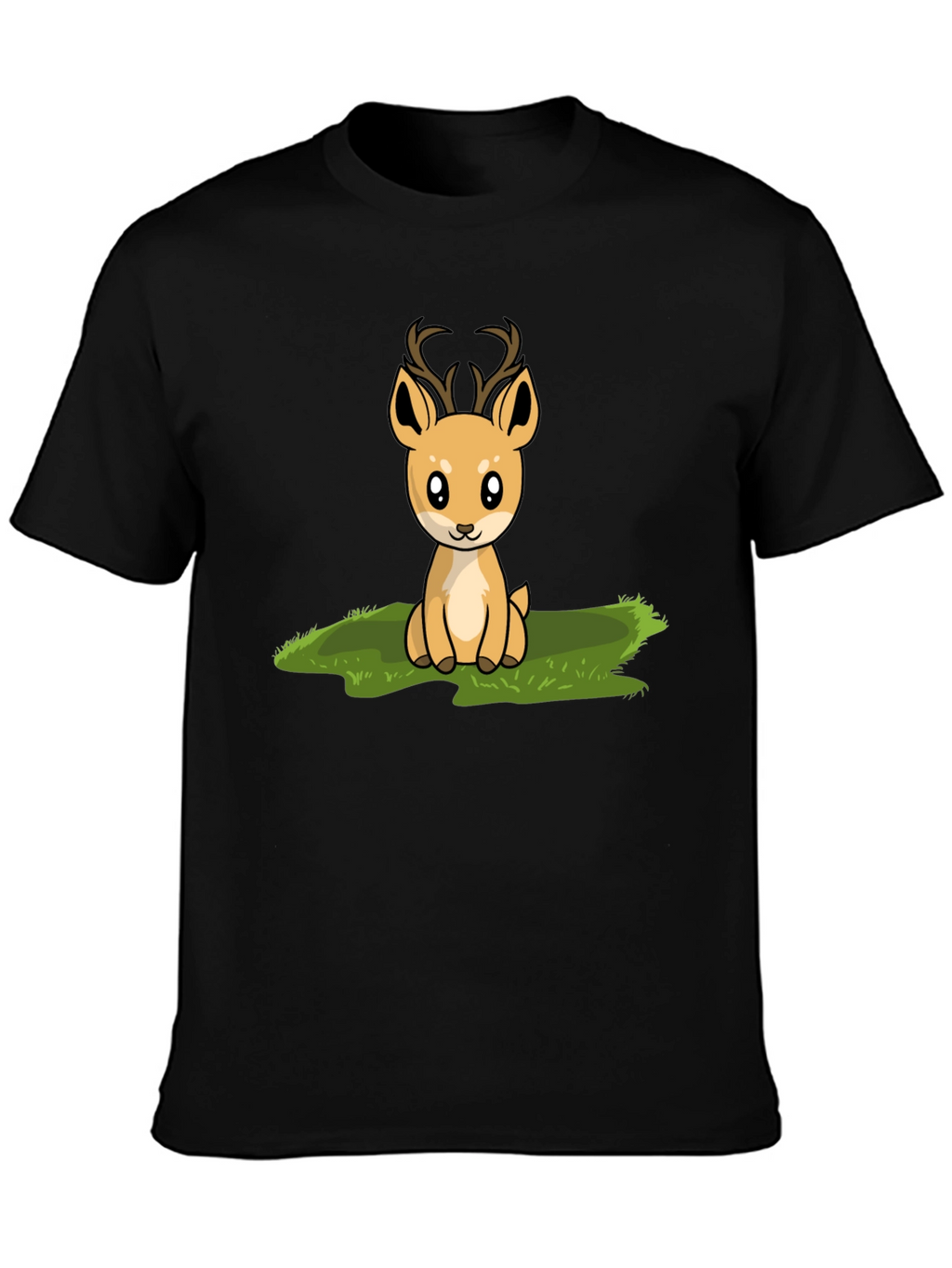 Cute Deer Graphic Print Black T-Shirt