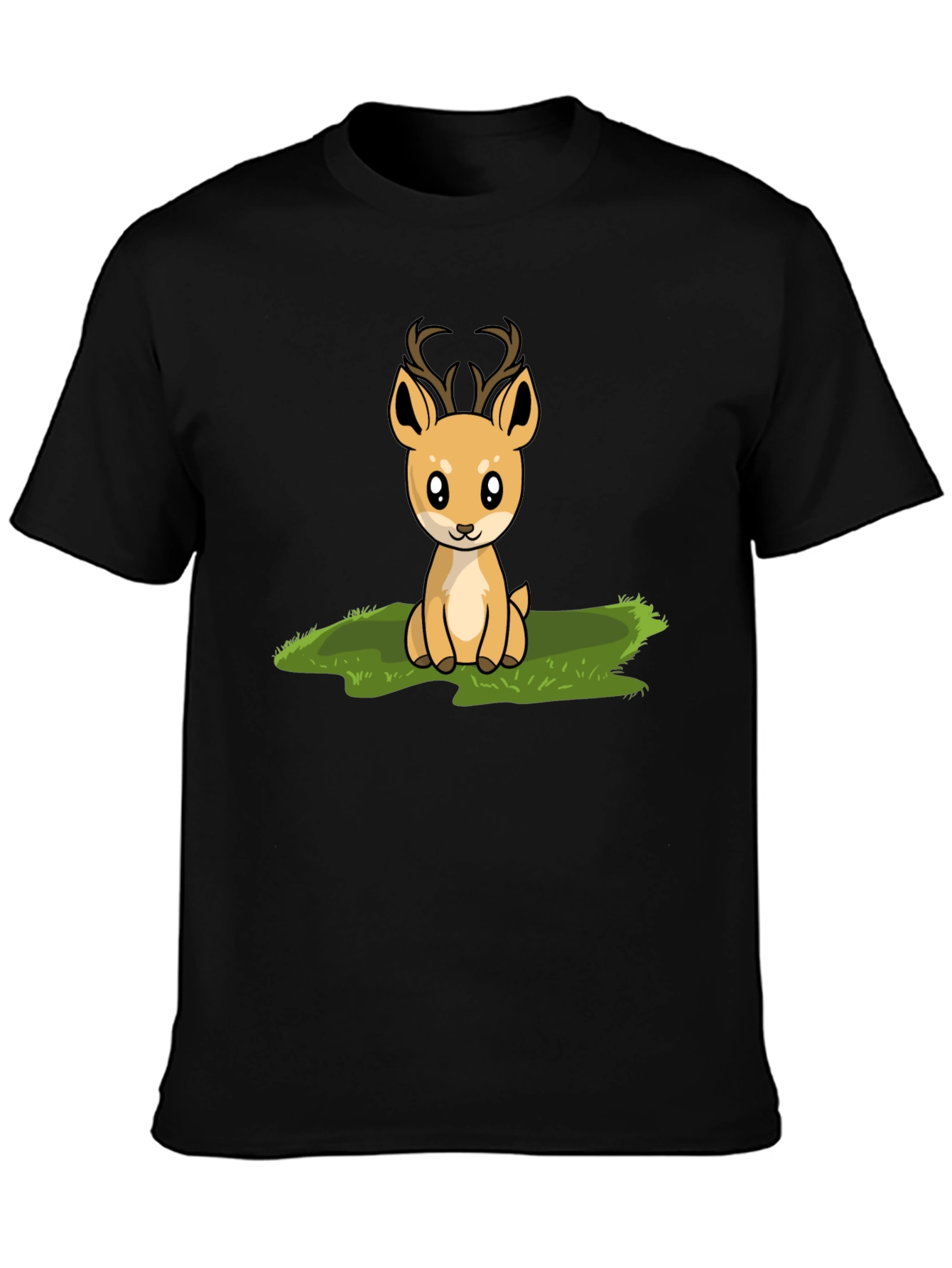 Cute Deer Graphic Print Black T-Shirt