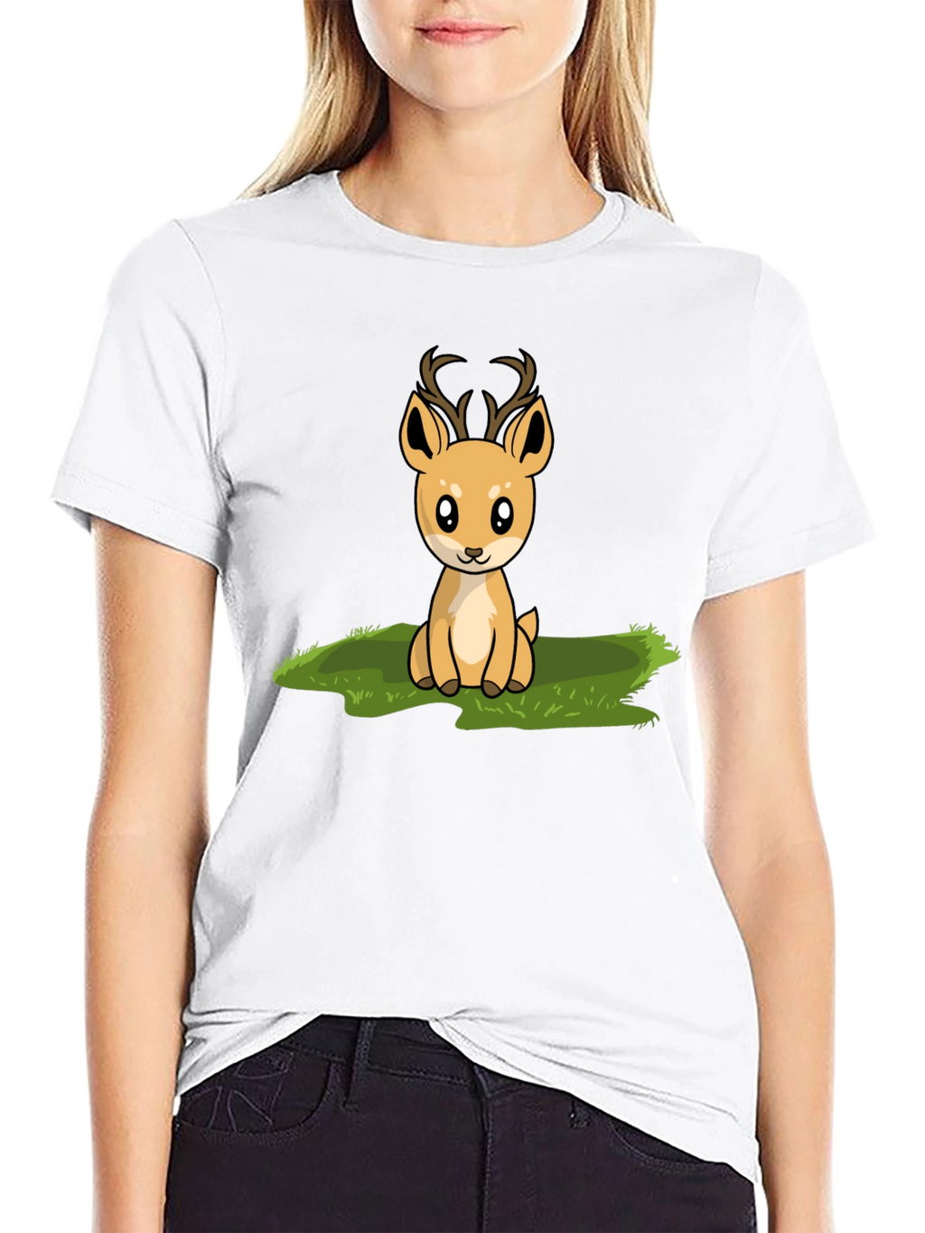 Cute Deer Graphic Print Black T-Shirt