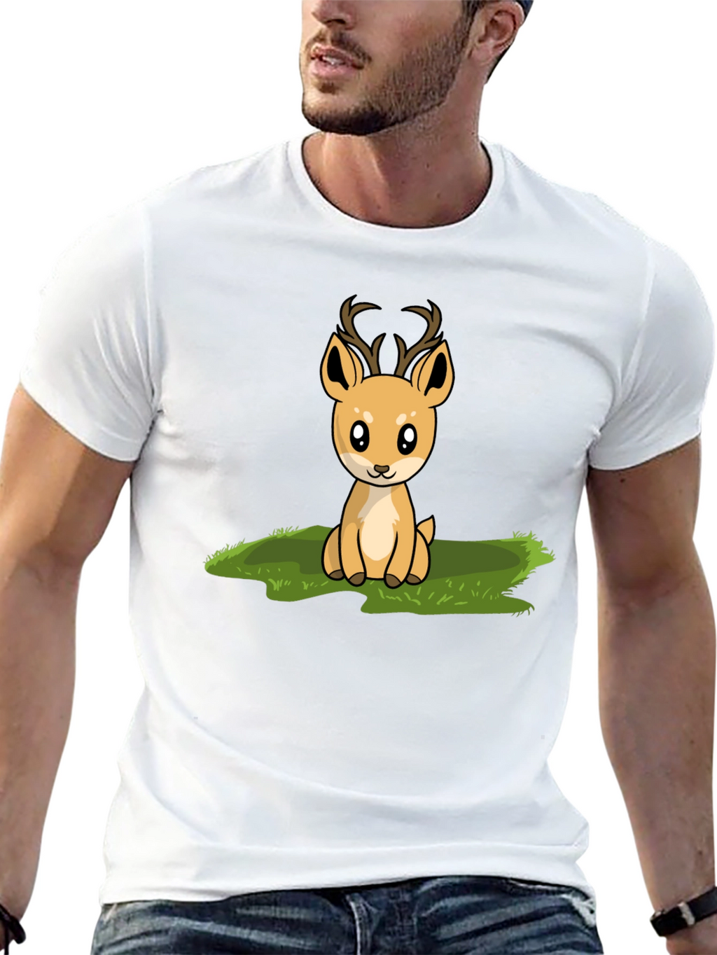 Cute Deer Graphic Print Black T-Shirt