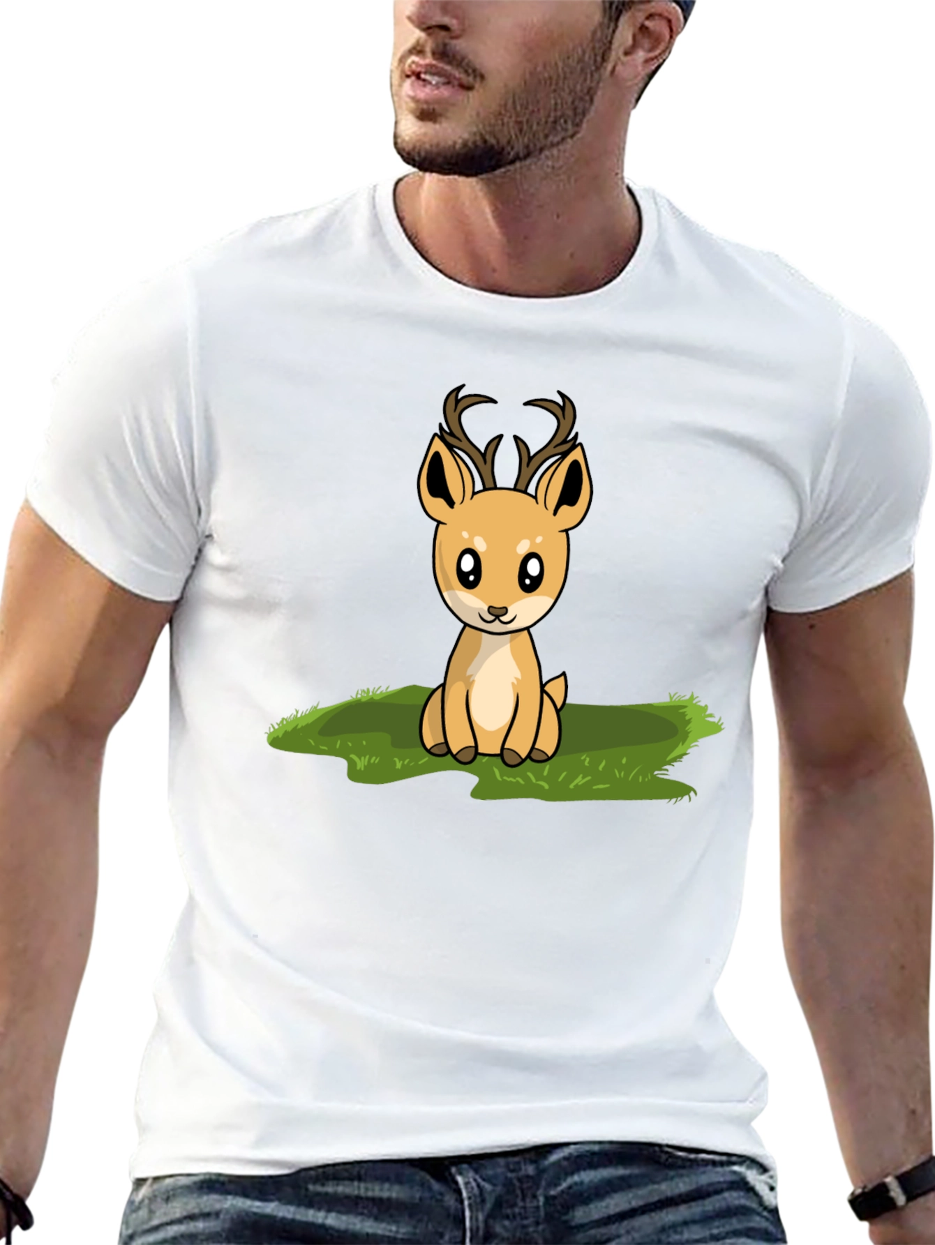 Cute Deer Graphic Print Black T-Shirt