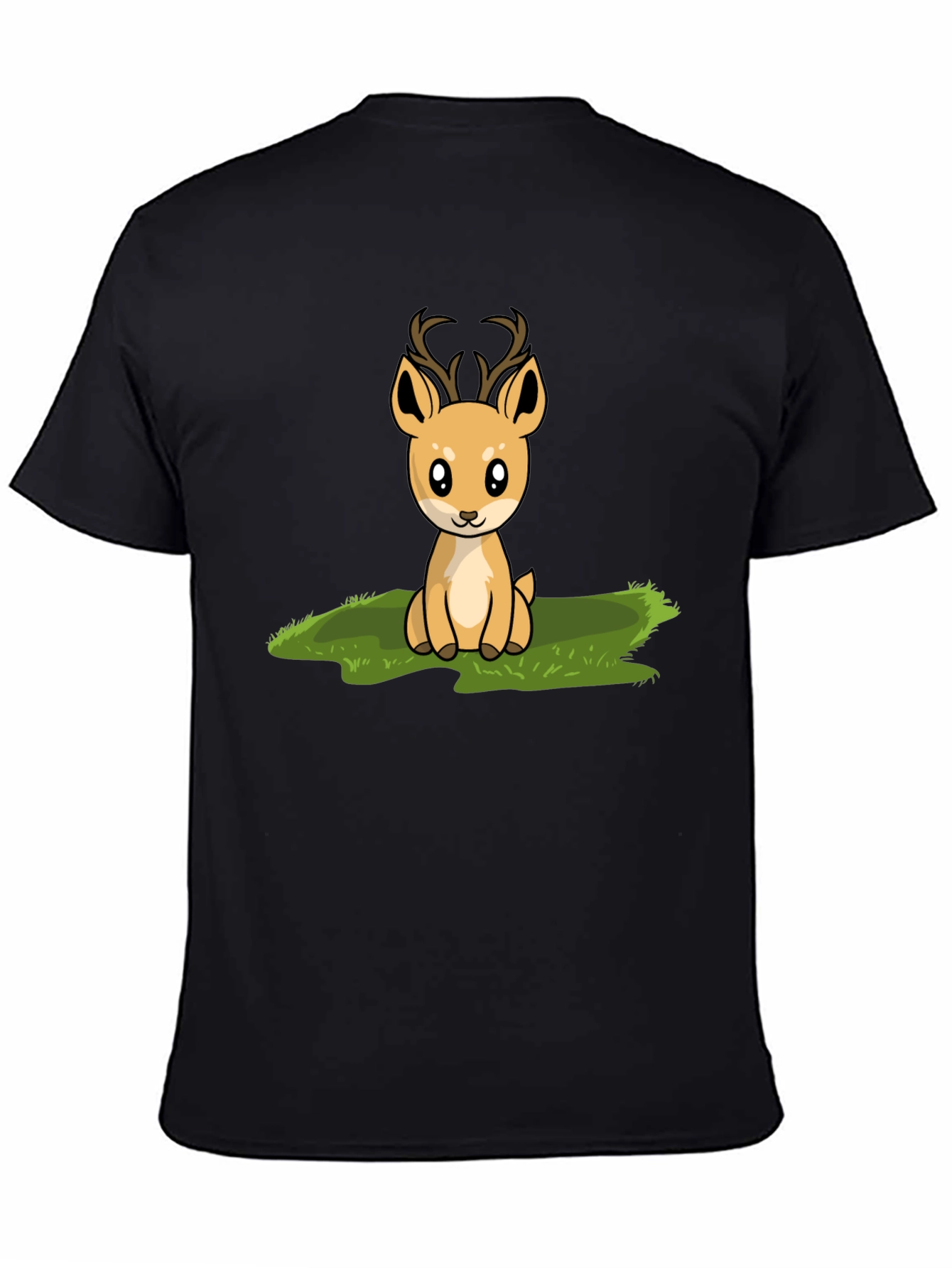 Cute Deer Graphic Print Black T-Shirt