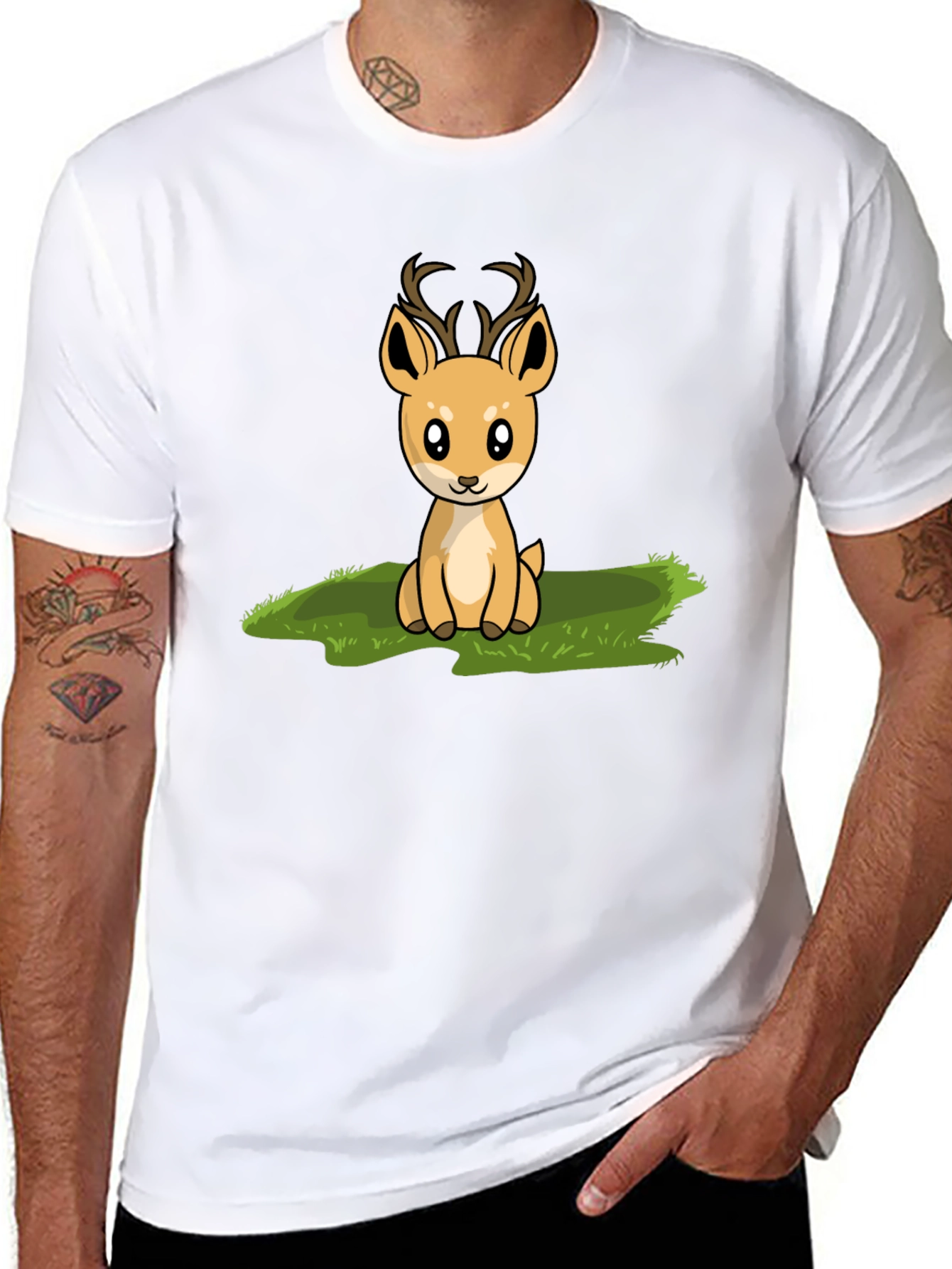 Cute Deer Graphic Print Black T-Shirt