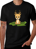 Cute Deer Graphic Print Black T-Shirt