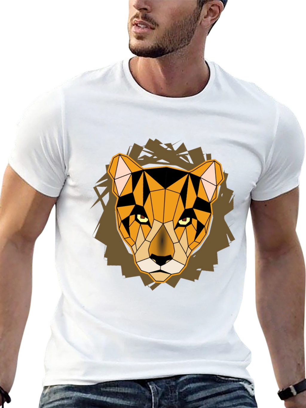 Geometric Lion Head Graphic Tee
