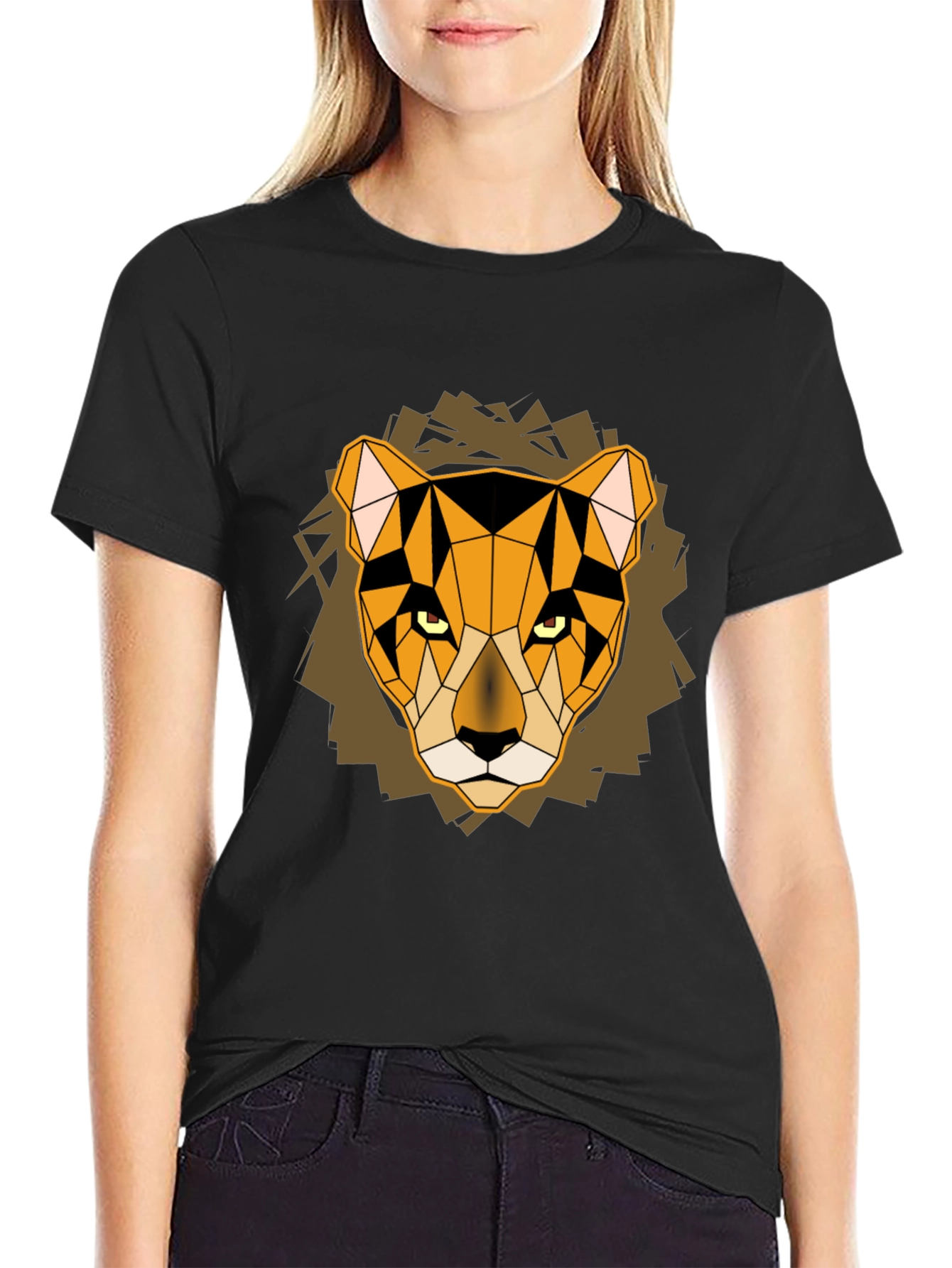 Geometric Lion Head Graphic Tee