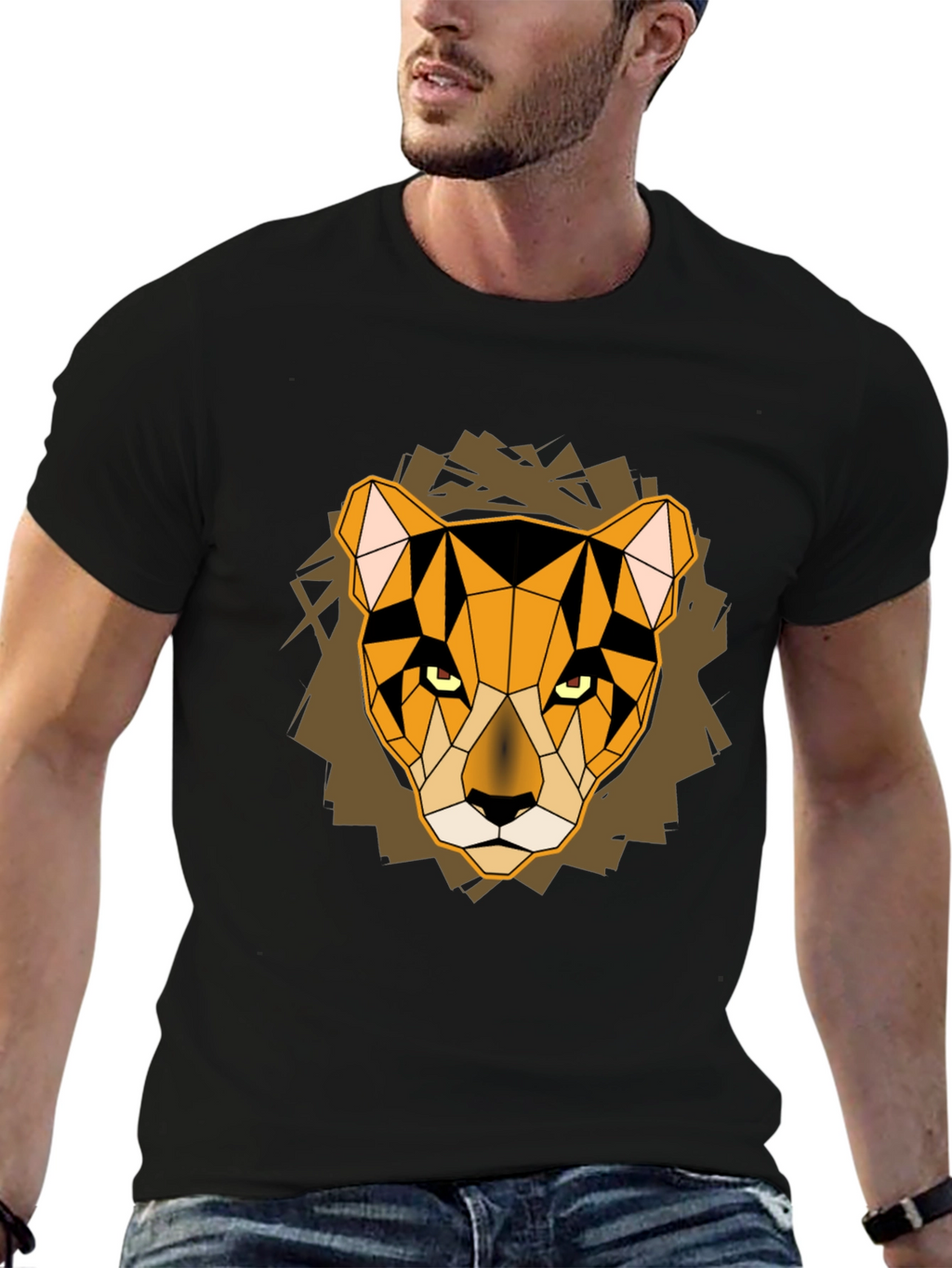 Geometric Lion Head Graphic Tee