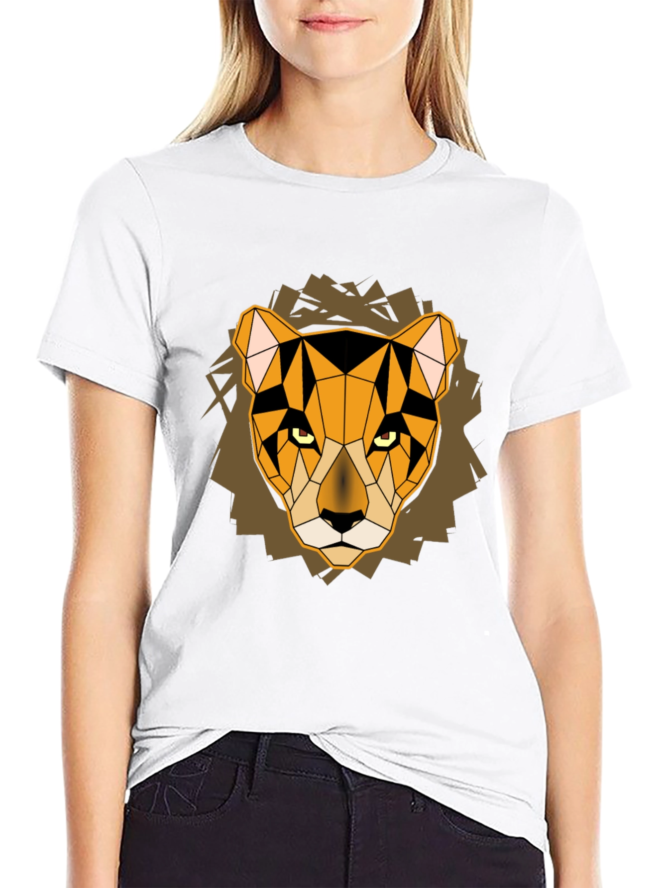 Geometric Lion Head Graphic Tee