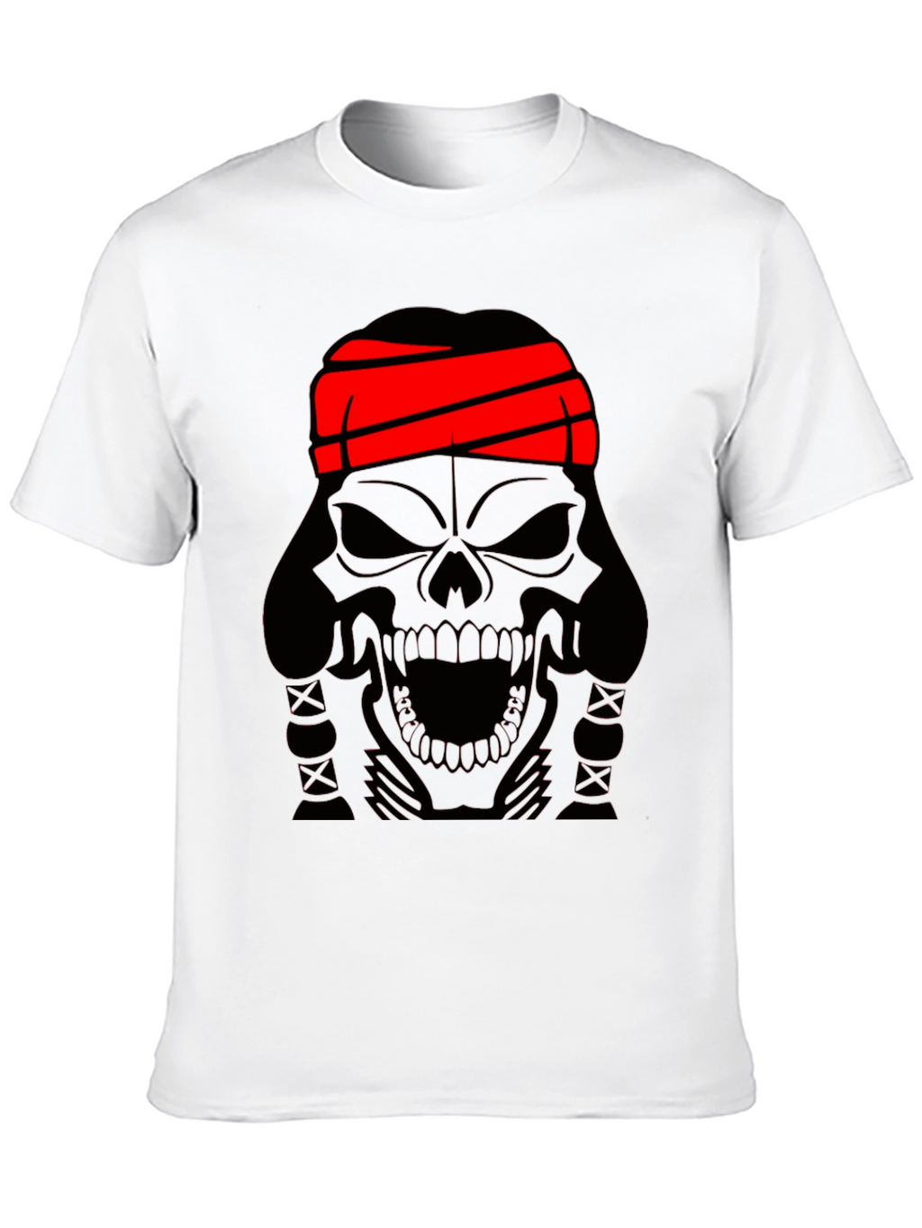 Skull T-Shirt - Black Graphic Tee with Red Headband