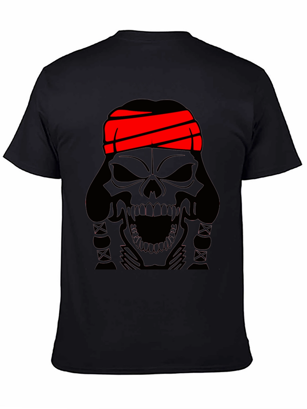 Skull T-Shirt - Black Graphic Tee with Red Headband