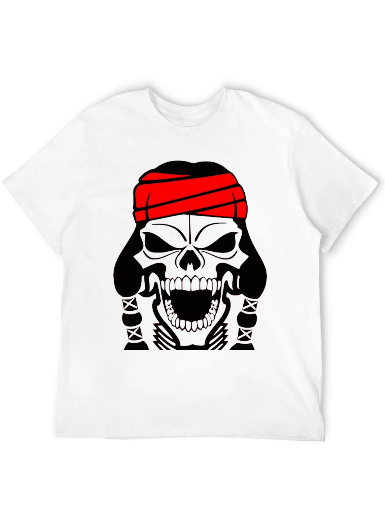 Skull T-Shirt - Black Graphic Tee with Red Headband